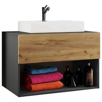 Kombiniran Umivalnik Lendas, Siva, Hrast - bela/medeni hrast, Moderno, leseni material/keramika (80cm) - MID.YOU
