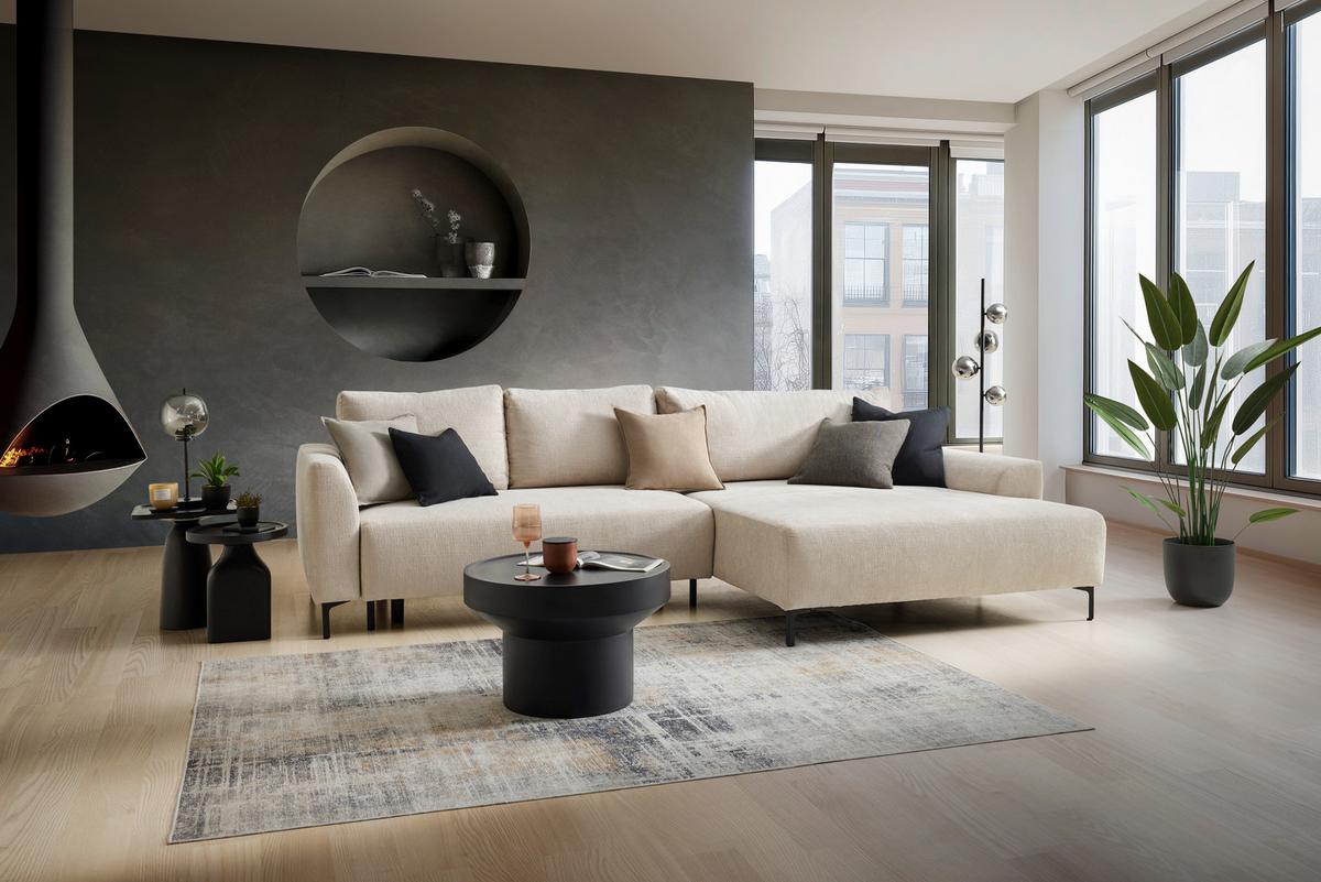 Ecksofa Integra Beige - Beige/Schwarz, Textil/Metall (294/81-93/170cm) - Mömax