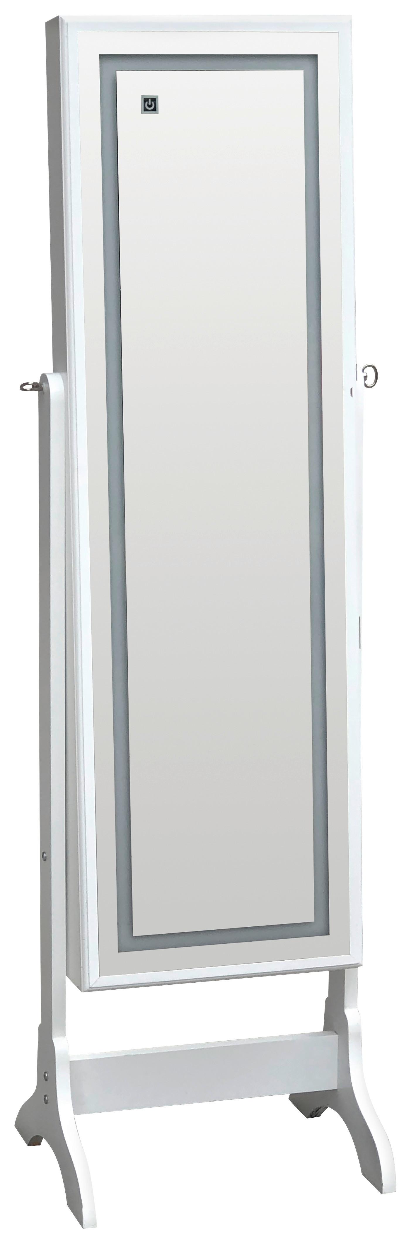 Omarica Za Nakit Miri, Bela, Ogledalo, Led Osvetlitev - bela, Moderno, steklo/leseni material (41/148/37cm) - Mömax