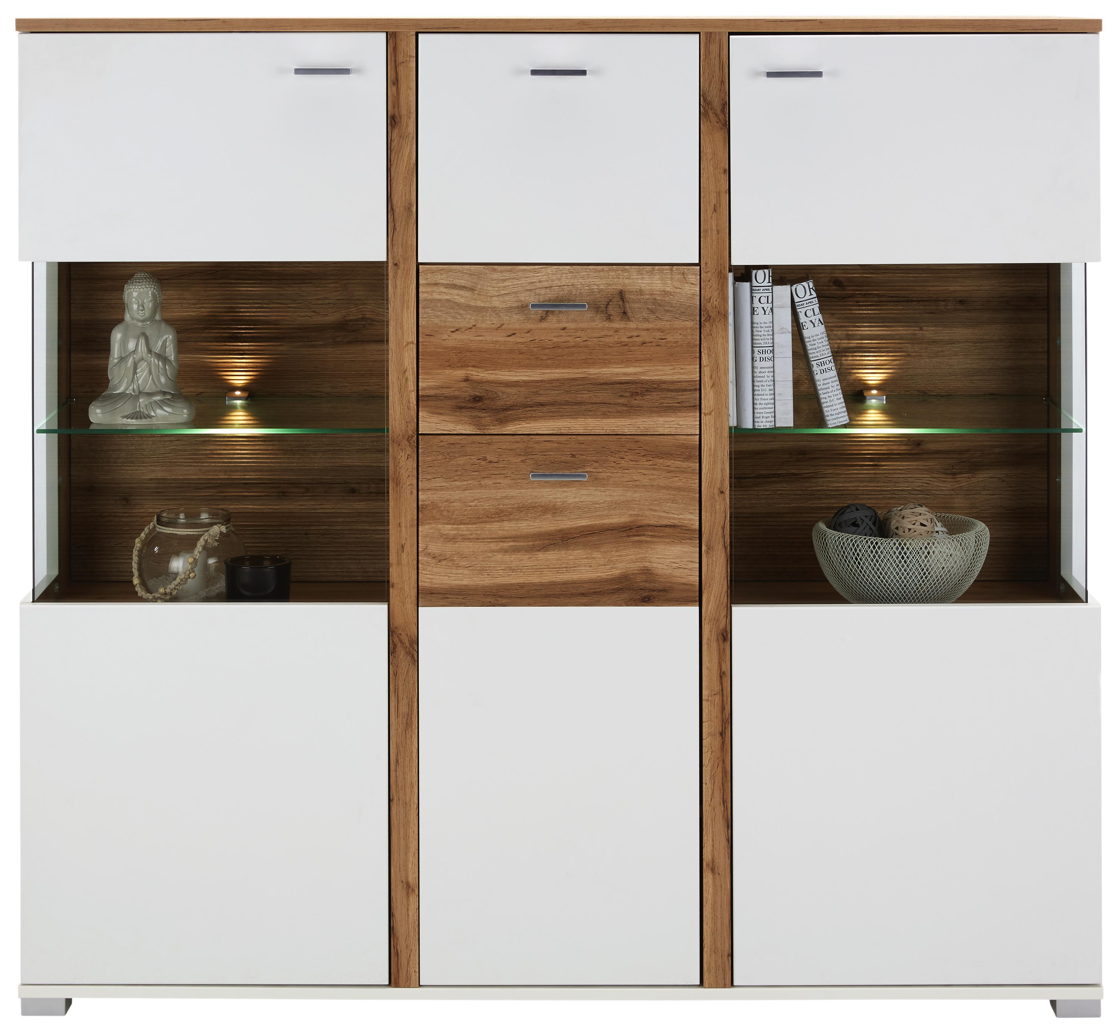 Highboard in Eichefarben - Chromfarben/Eichefarben, MODERN, Holzwerkstoff/Metall (143/131/37cm) - Modern Living