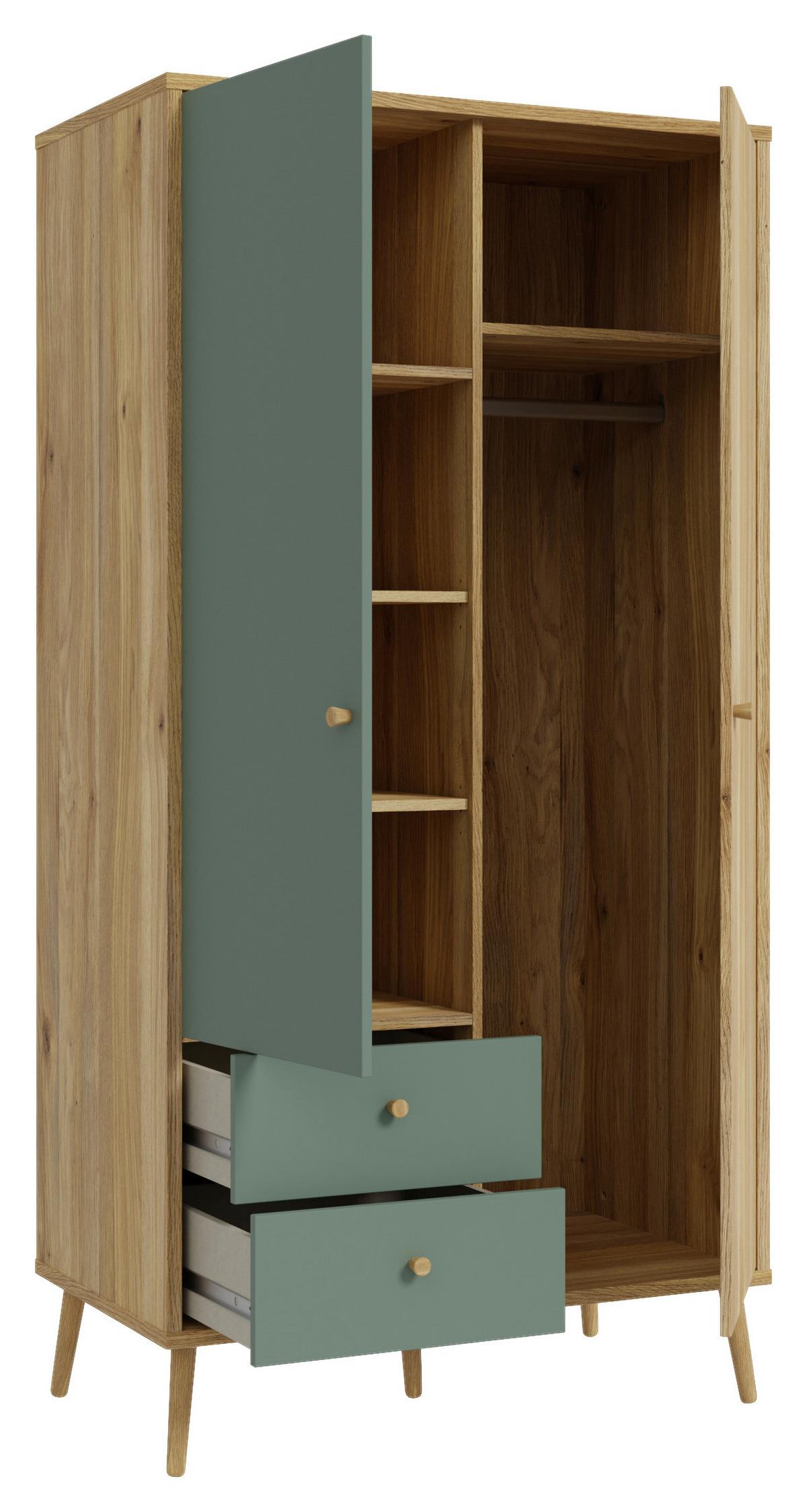 Kleiderschrank Whenua Grün/Eichefarben - Eichefarben/Grün, KONVENTIONELL, Holz/Holzwerkstoff (95/186/52cm) - Mömax