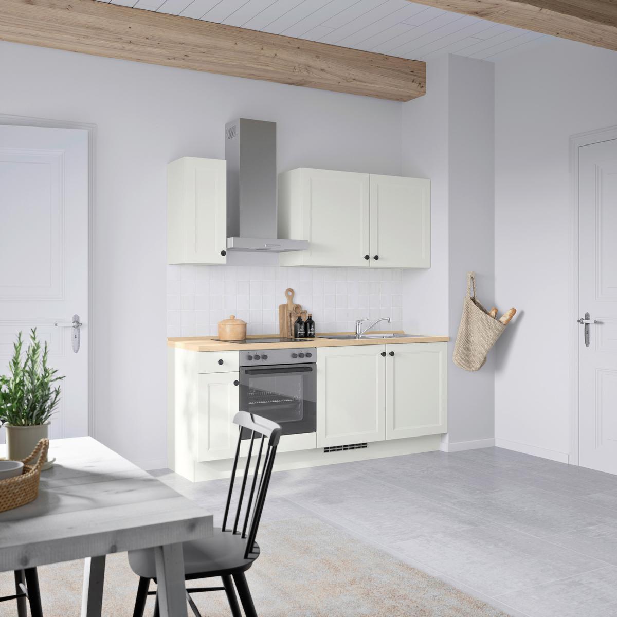 Küchenblock Cascada Low m. Geräten Weiß - Eichefarben/Schwarz, MODERN, Holzwerkstoff/Metall (210cm) - Nobilia