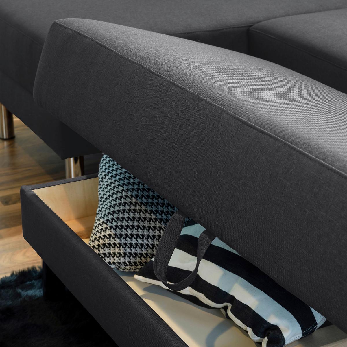 ECKSCHLAFSOFA JUST FASHION - Chromfarben/Graphitfarben, KONVENTIONELL, Textil/Metall (152/230cm) - Max Winzer