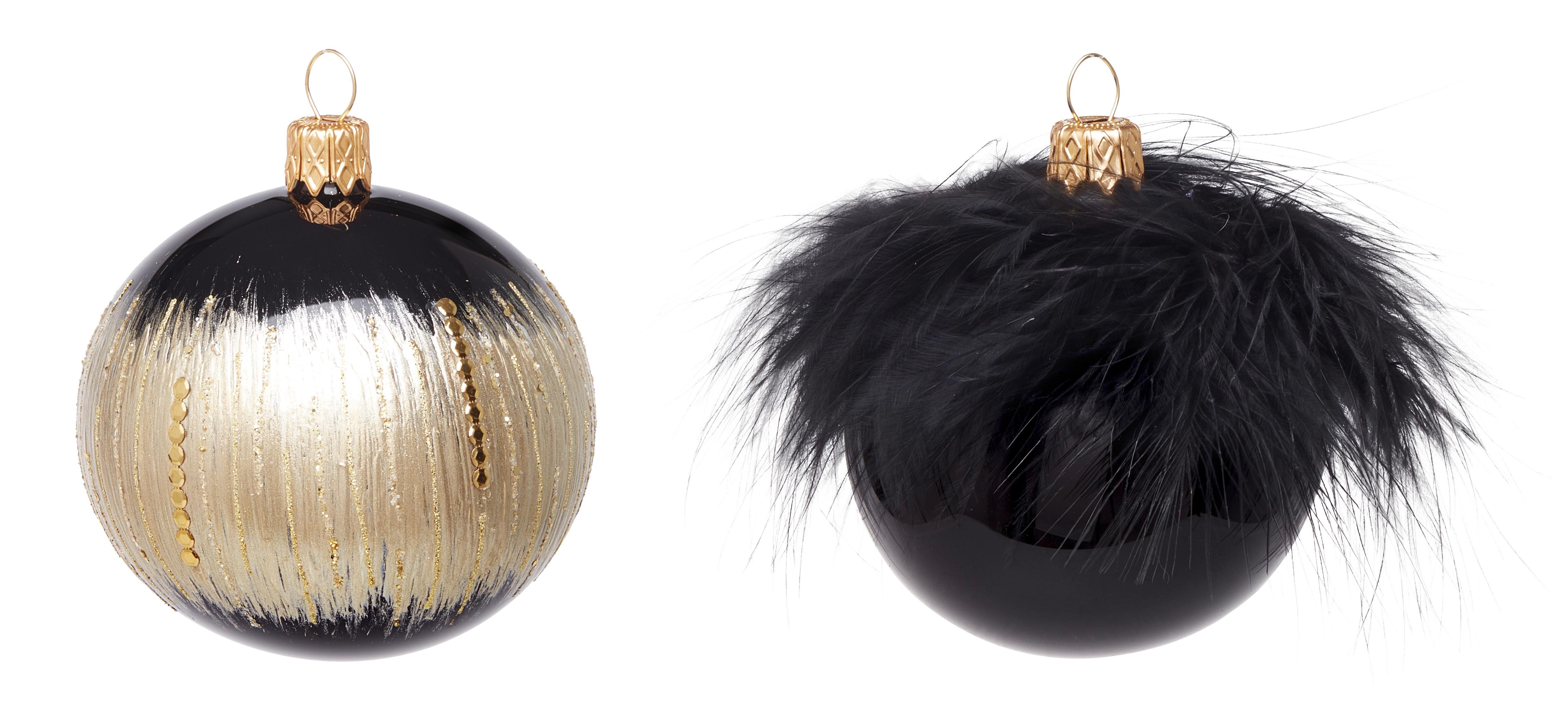 Christbaumkugel Isra in Schwarz/Gold, 2 Stück - Goldfarben/Schwarz, Glas/Metall (7cm) - Modern Living