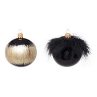 Christbaumkugel Isra in Schwarz/Gold, 2 Stück - Goldfarben/Schwarz, Glas/Metall (7cm) - Modern Living