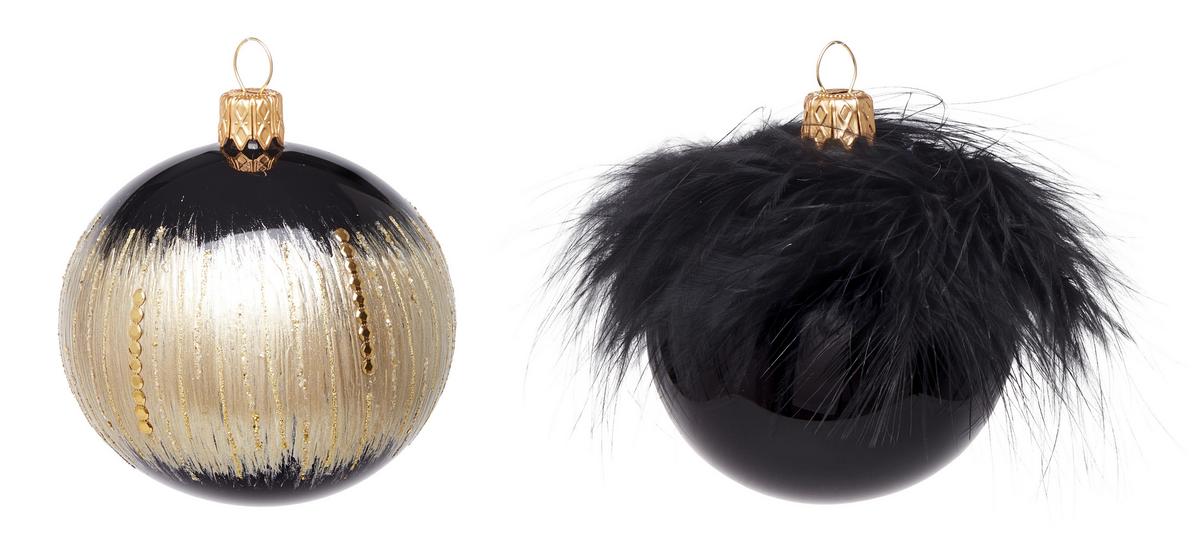 Christbaumkugel Isra in Schwarz/Gold, 2 Stück - Goldfarben/Schwarz, Glas/Metall (7cm) - Modern Living