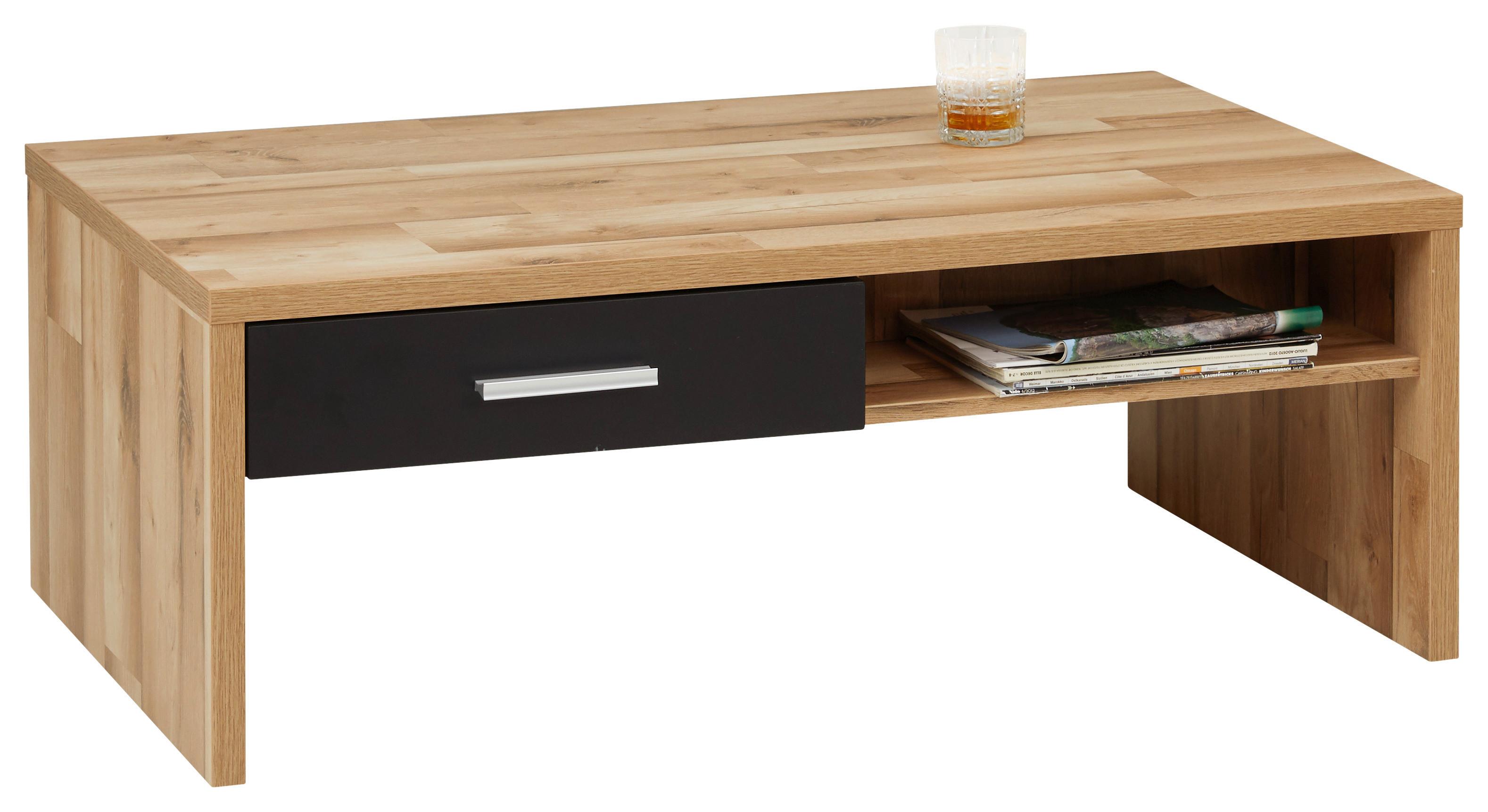 Couchtisch Sonate Eichefarben/ Schwarz mit Schublade - Chromfarben/Eichefarben, MODERN, Holzwerkstoff/Metall (110/64/40cm) - Mömax