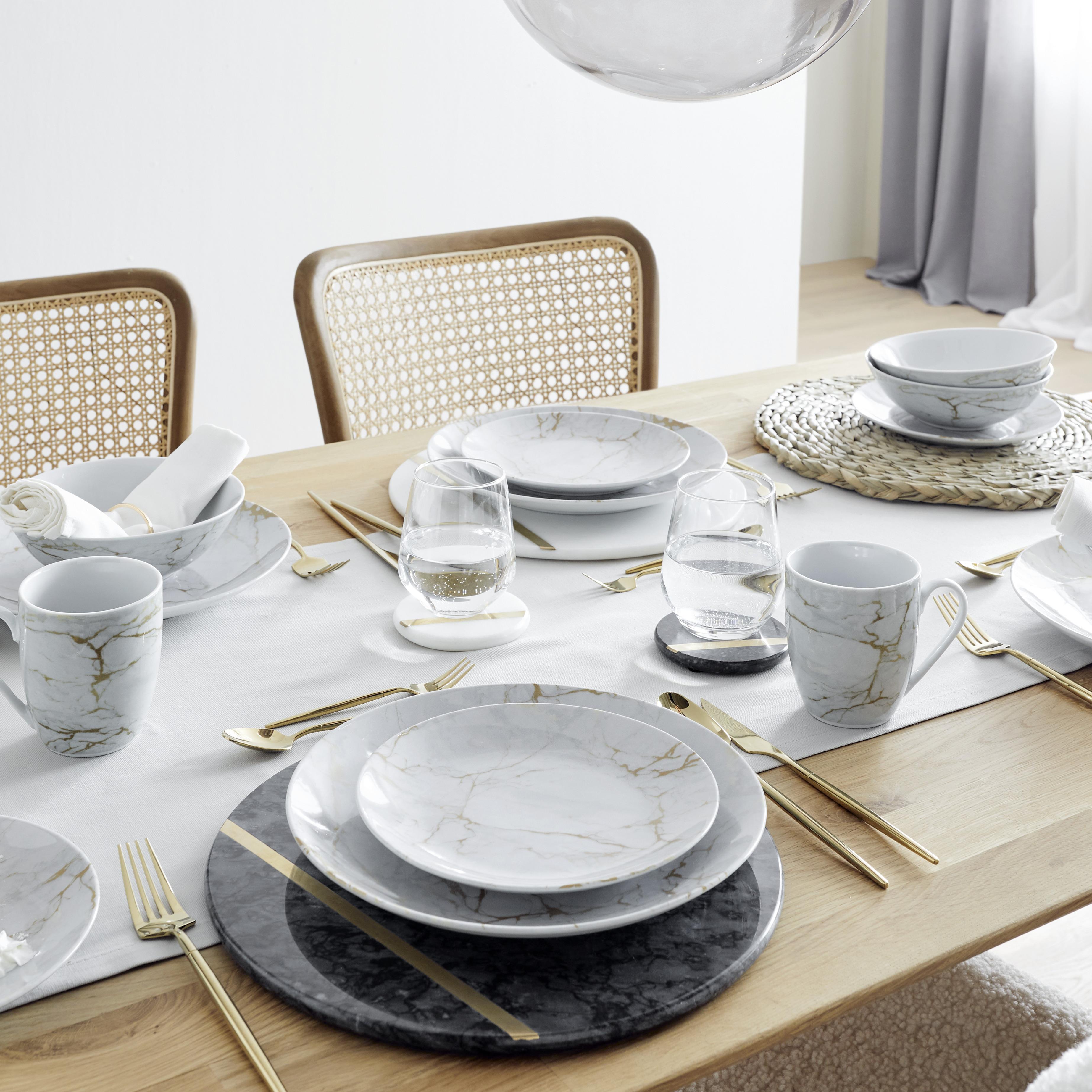 Kombinirani Servis Glam, Porcelan, 16-Delni Set - zlate barve/siva, Moderno, keramika - Premium Living