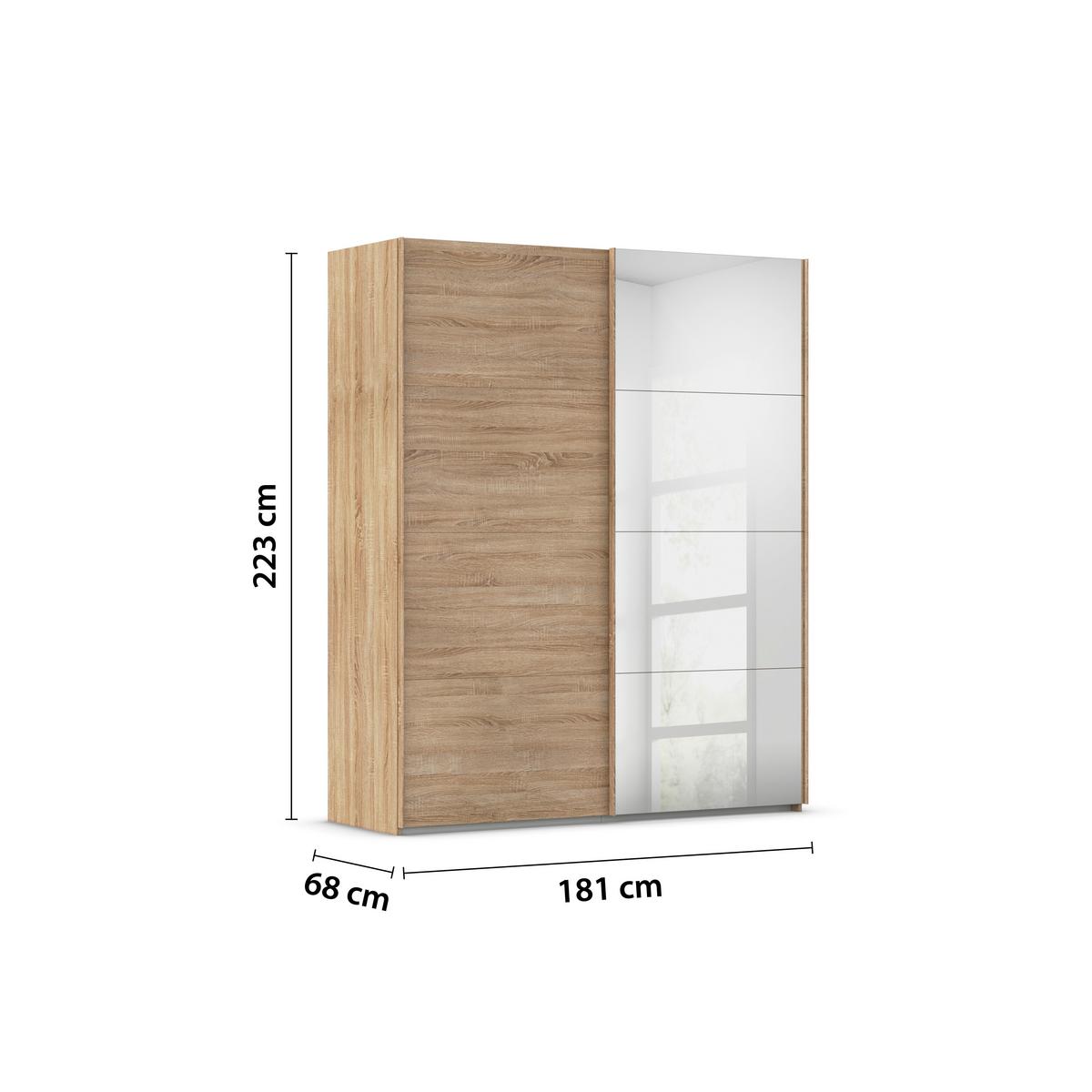 Omara Z Drsnimi Vrati Evelyn, Barva Hrasta - hrast sonoma, Design, umetna masa/steklo (181/223/68cm) - Novel