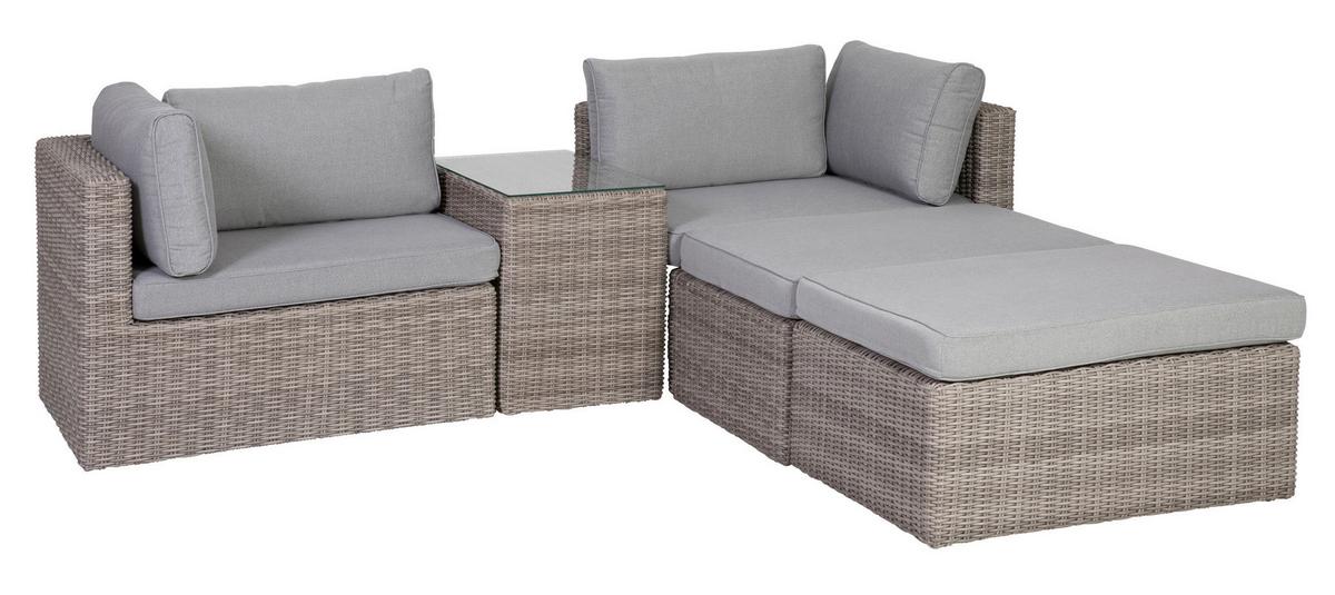 Loungegarnitur Palma 5-tlg aus Kunststoff mit Kissen - Grau, Basics, Glas/Textil (93/65/71cm) - Gardenson