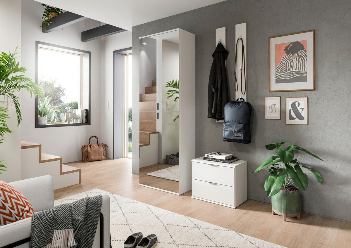 GARDEROBE PROJEKT X - Weiss Hochglanz/Weiss, Design, Holzwerkstoff (128/193/34cm) - Livetastic