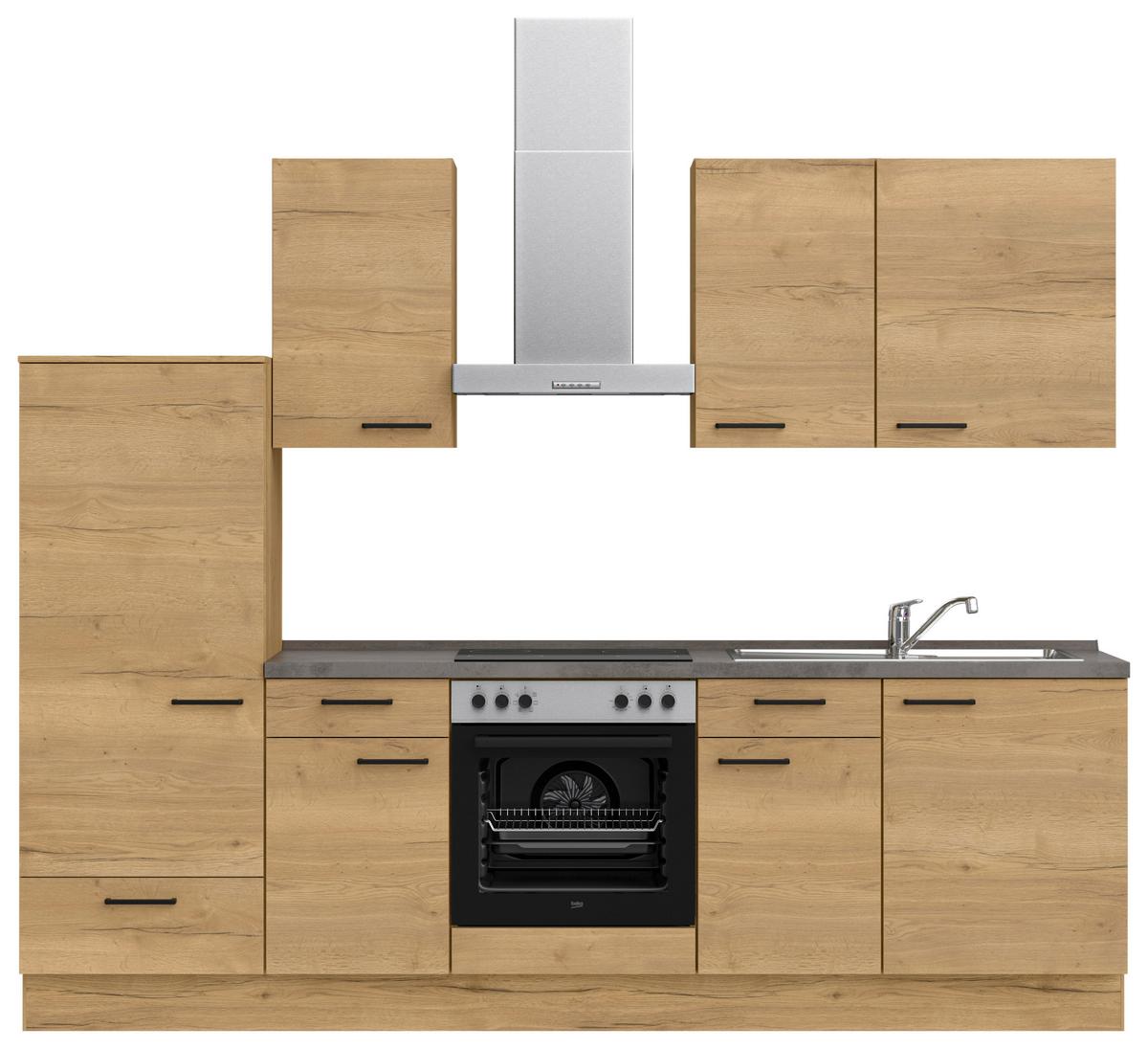 Küchenblock Structura Low m. Geräten Eiche - Schieferfarben/Eichefarben, MODERN, Holzwerkstoff/Metall (270cm) - Nobilia