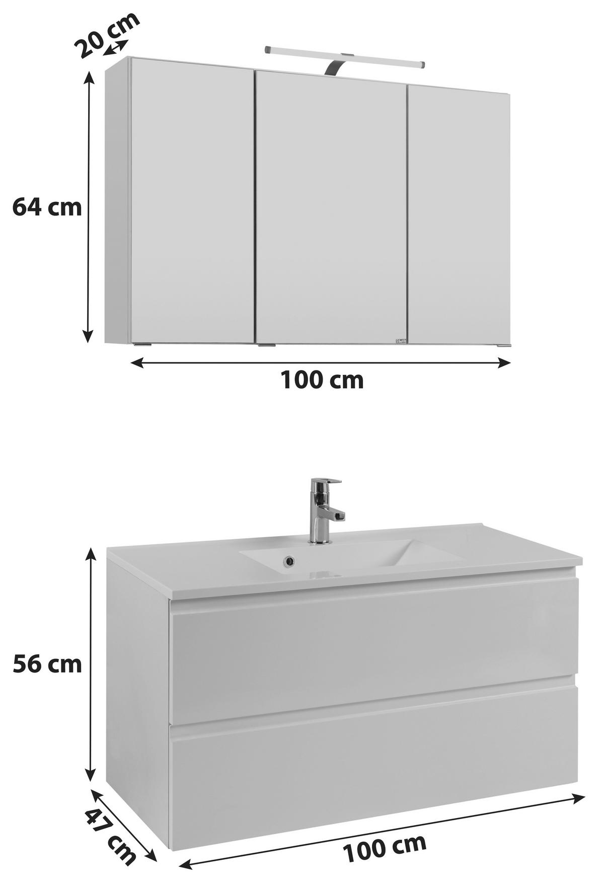 Badezimmer Cardiffin ca. 100 cm Grau mit LED - Weiß/Grau, Design, Holzwerkstoff/Stein (100cm) - Held