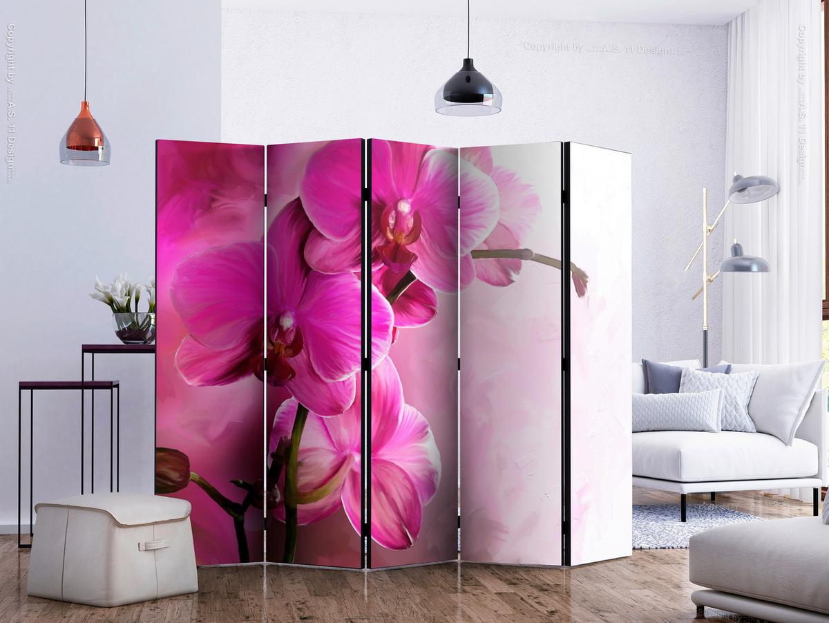 Paravan Pink Orchid I, 5-Delni, Dvostranski - pink, Basics, tekstil/les (225/172/3cm) - artgeist