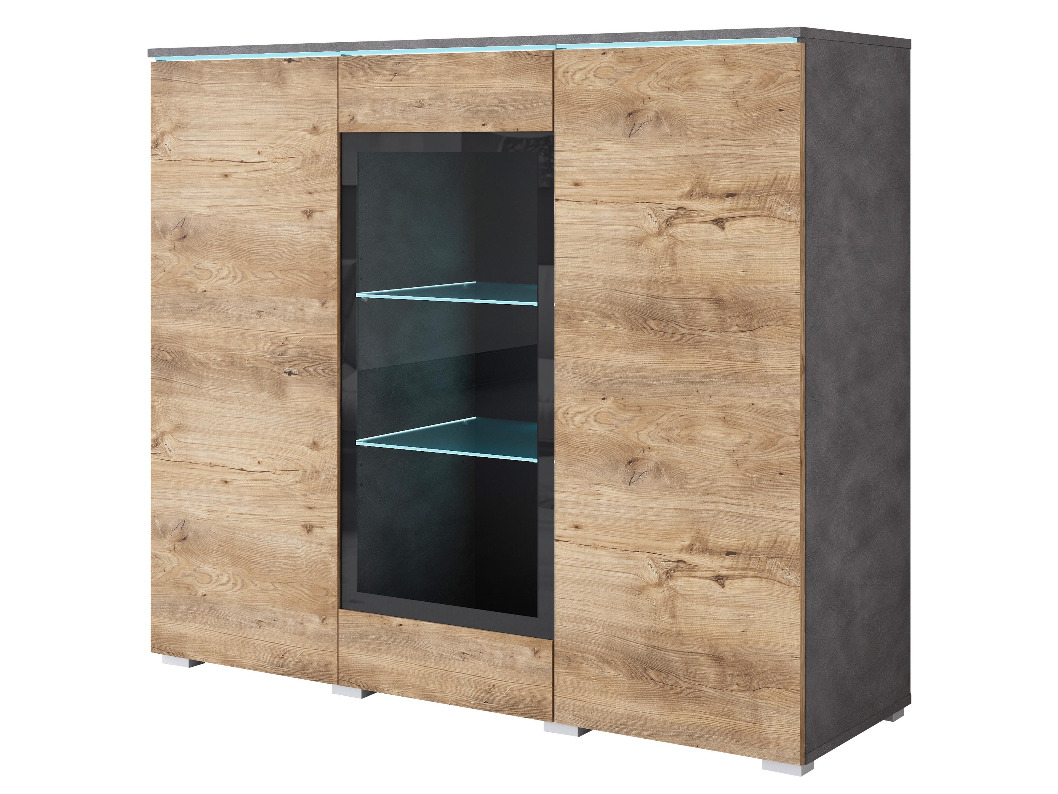 Visoka Komoda Vera 120 - siva/boje kestenolikog hrasta, Trend, staklo/drvni materijal (120/103,3/39,5cm) - P & B