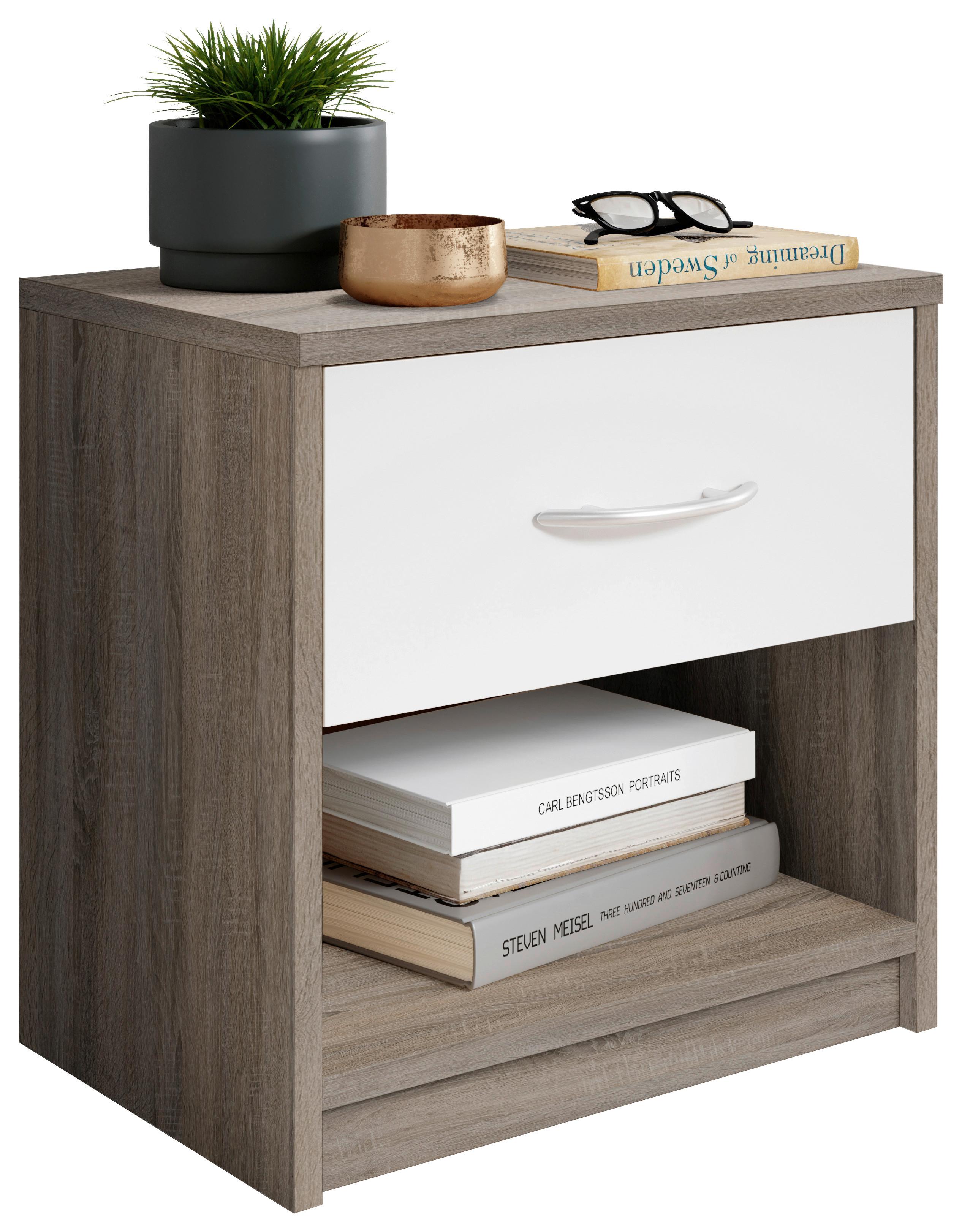 Nachtkästchen Fair Weiß/Trüffeleichefarben - Silberfarben/Trüffeleichefarben, KONVENTIONELL, Holzwerkstoff/Kunststoff (39/41/28cm) - Based