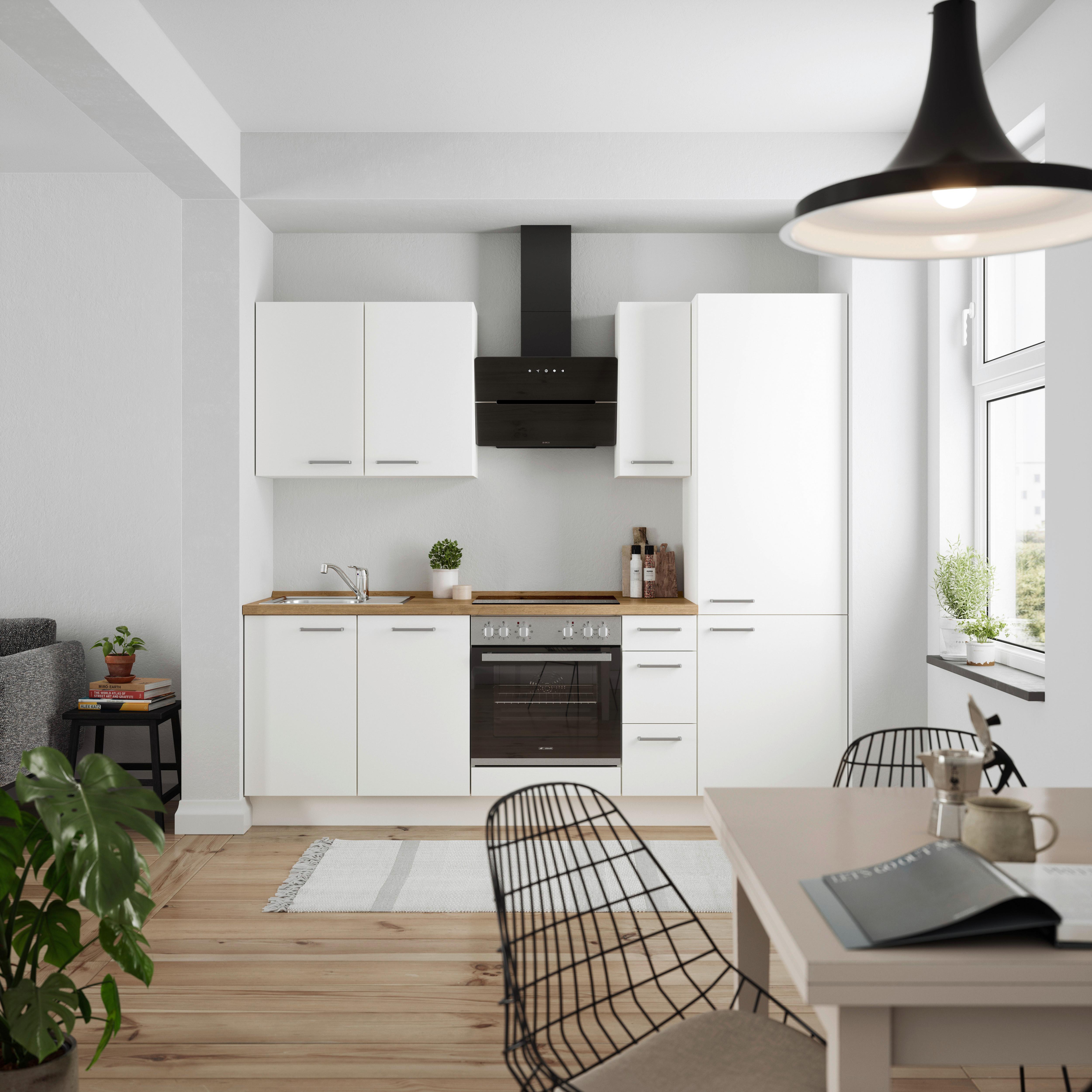 Küchenblock Touch High m. Geräten Weiß - Edelstahlfarben/Eichefarben, MODERN, Holzwerkstoff/Metall (240cm) - Nobilia