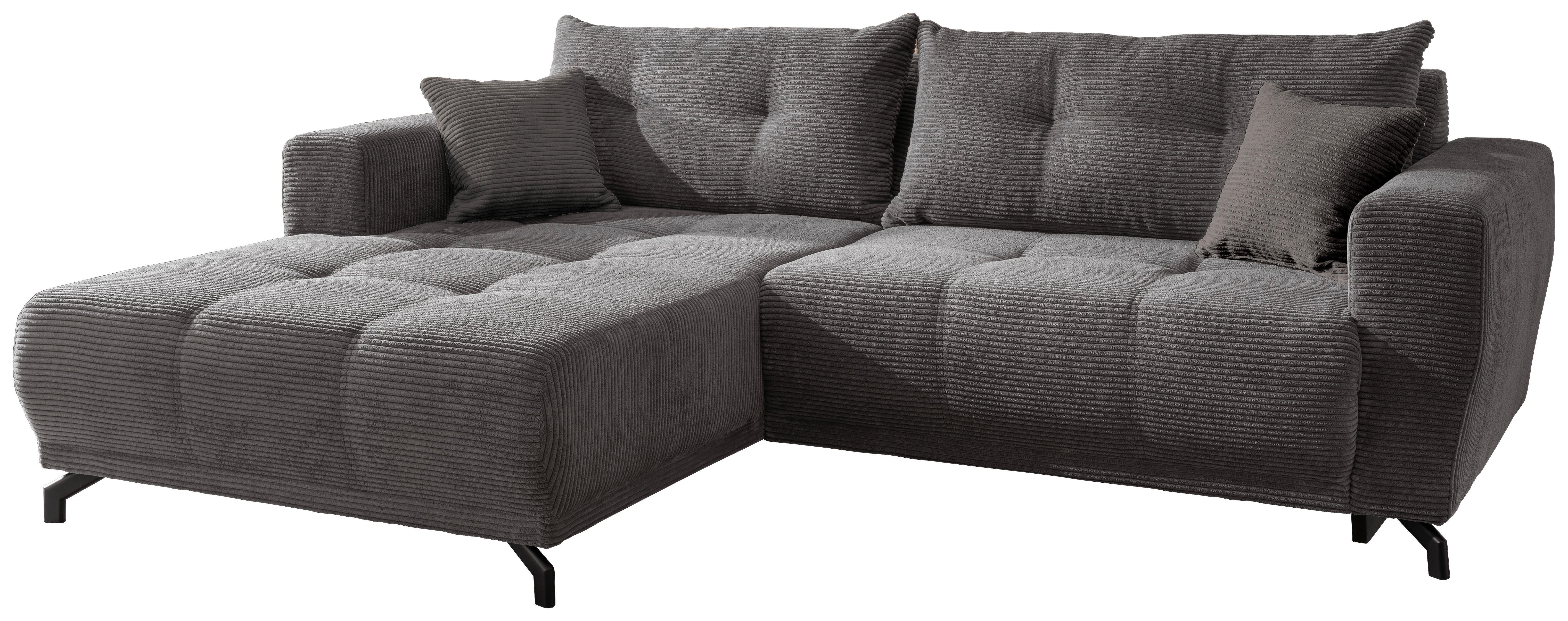 Wohnlandschaft Restato Grau Cord - Schwarz/Grau, MODERN, Textil/Metall (177/246cm) - MID.YOU