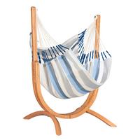 Hängematte Hammock Echtholz Blau/Weiß - Blau/Eukalyptusholzfarben, KONVENTIONELL, Holz/Textil (100/152/92cm) - La Siesta
