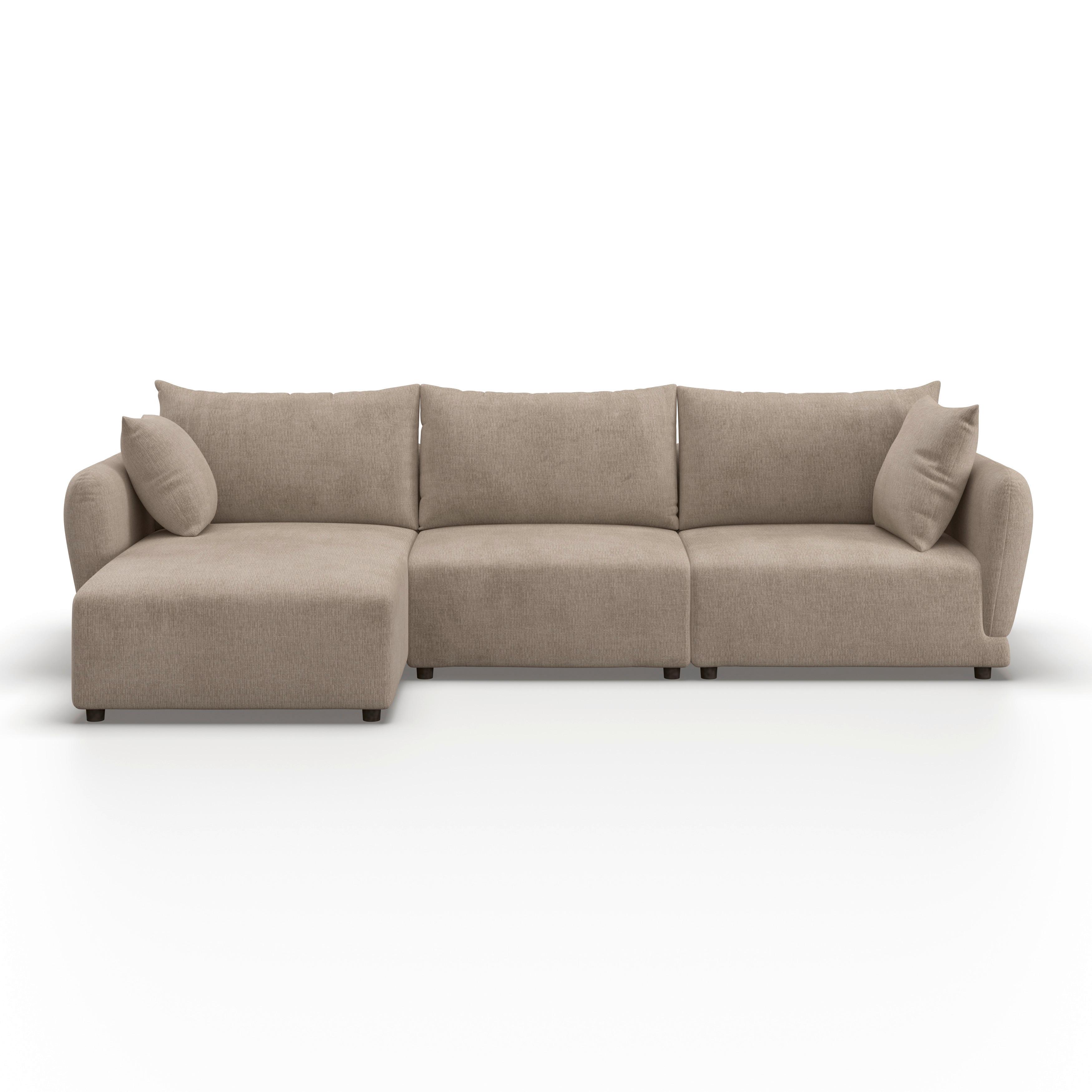 Wohnlandschaft Nicole Greige Chenille - Greige/Schwarz, MODERN, Holz/Kunststoff (162/87/306cm) - Bessagi Home
