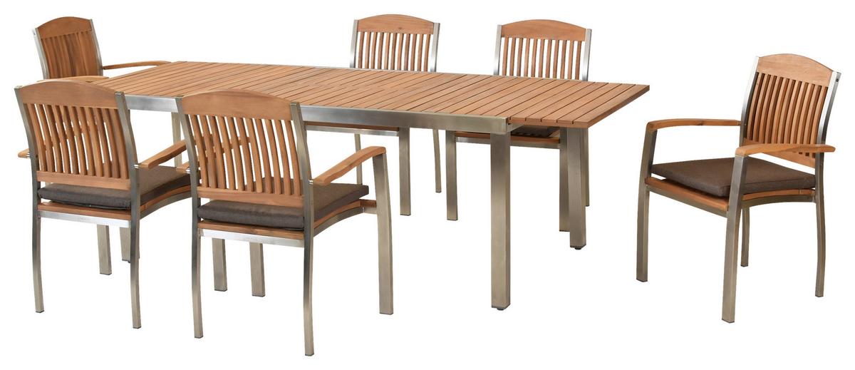 Vrtni Set Keros, 7-Delni, Z Blazinami - srebrne barve/naravne barve, Moderno, kovina/tekstil - Gardenson