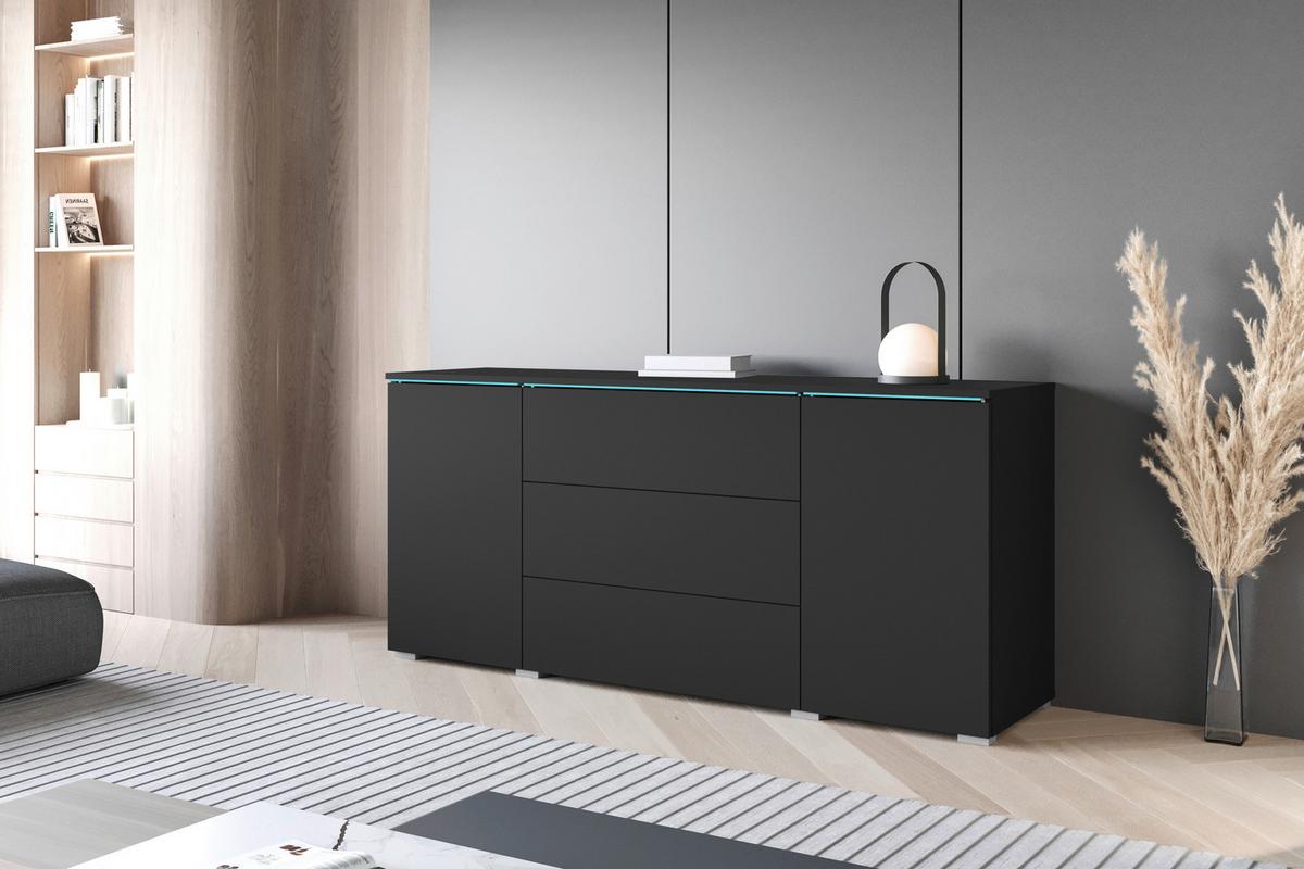 Sideboard Vera mit LED ca. 150 cm Graphitfarben - Schwarz/Graphitfarben, Basics, Holzwerkstoff/Kunststoff (150/67,9/39,5cm) - P & B