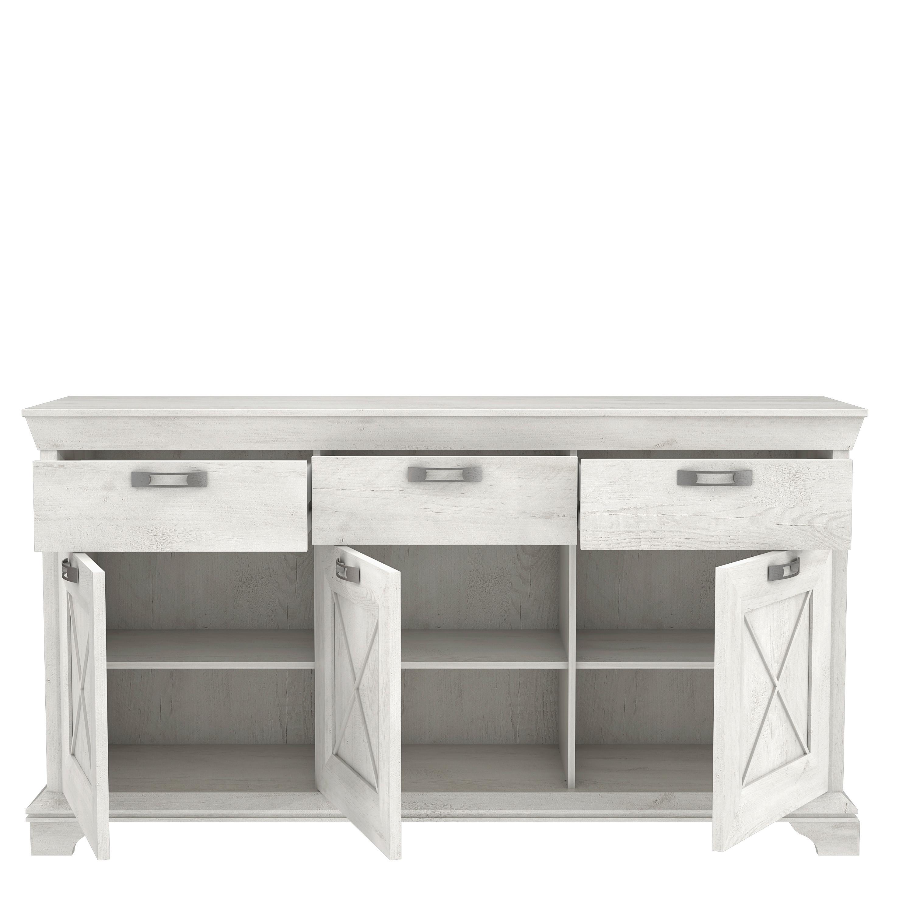 Komoda Kashmir - bijela/srebrne boje, Konvencionalno, drvni materijal/metal (177,4/96,2/48,2cm) - Premium Living