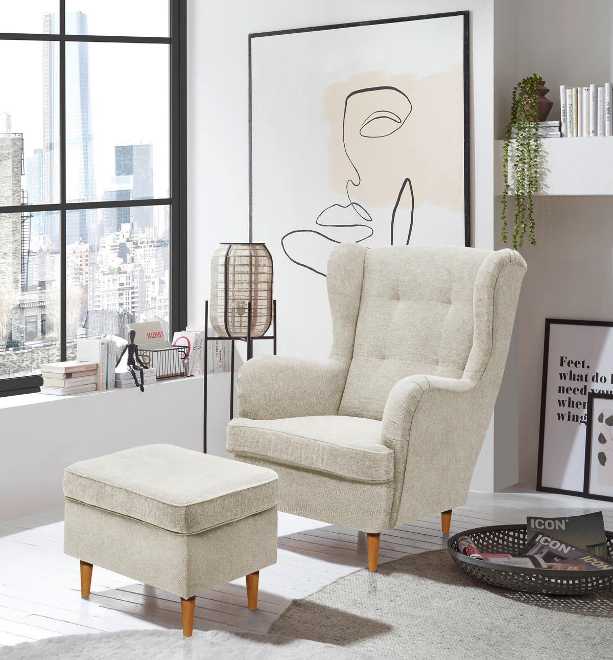 HOKER HUGO - kremowy/dąb wotan, Basics, tkanina/drewno (63/43/42cm) - Carryhome