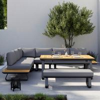 Dining-Loungeset Emma Dunkelg Outdoorstoff/Metall/Polywood - Dunkelgrau/Naturfarben, MODERN, Kunststoff/Textil - Bessagi Garden