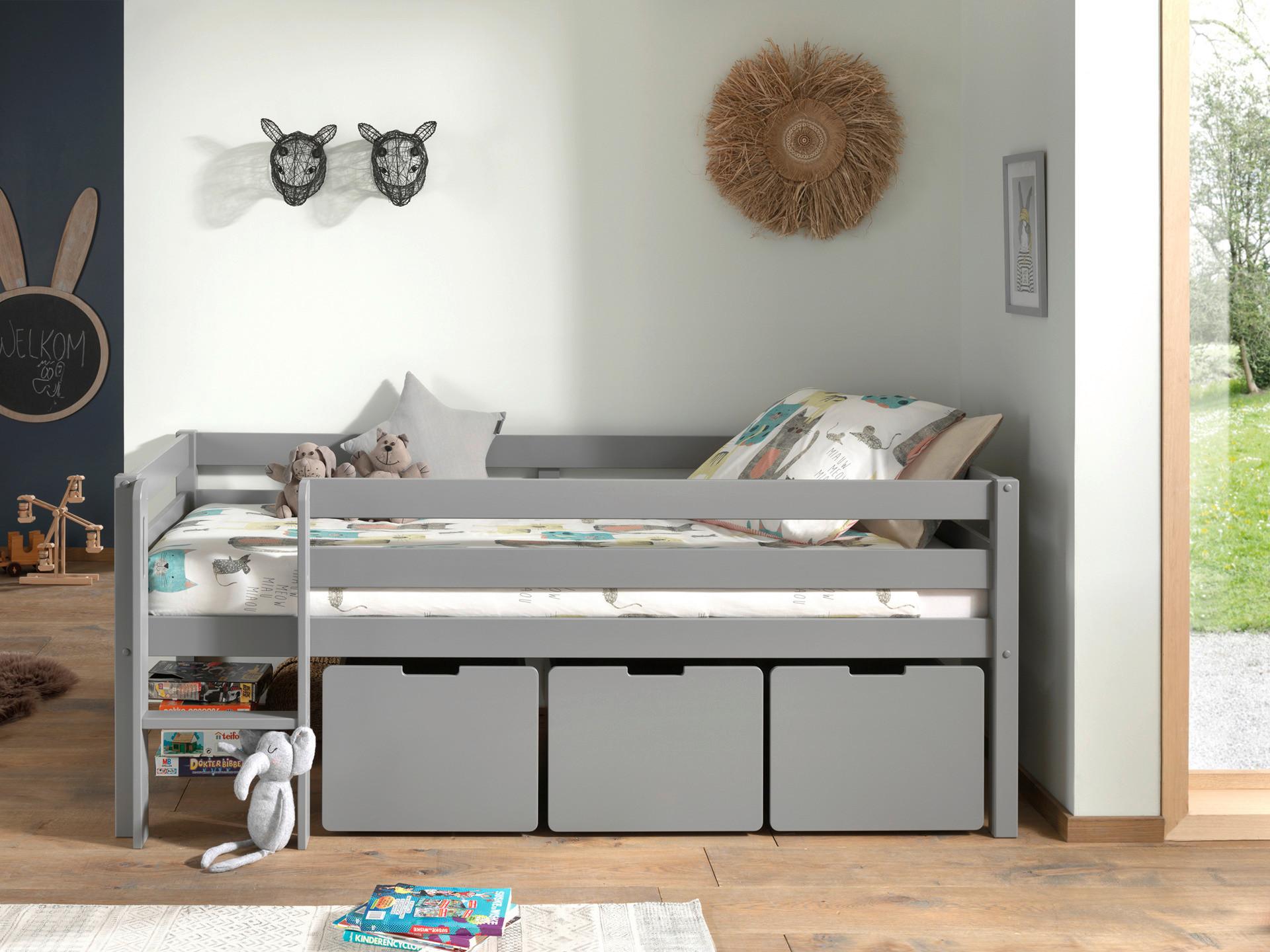Hochbett Pino mit 3 Schubkästen ca. 90x200cm Grau - Grau, MODERN, Holz/Holzwerkstoff (90/200cm) - MID.YOU