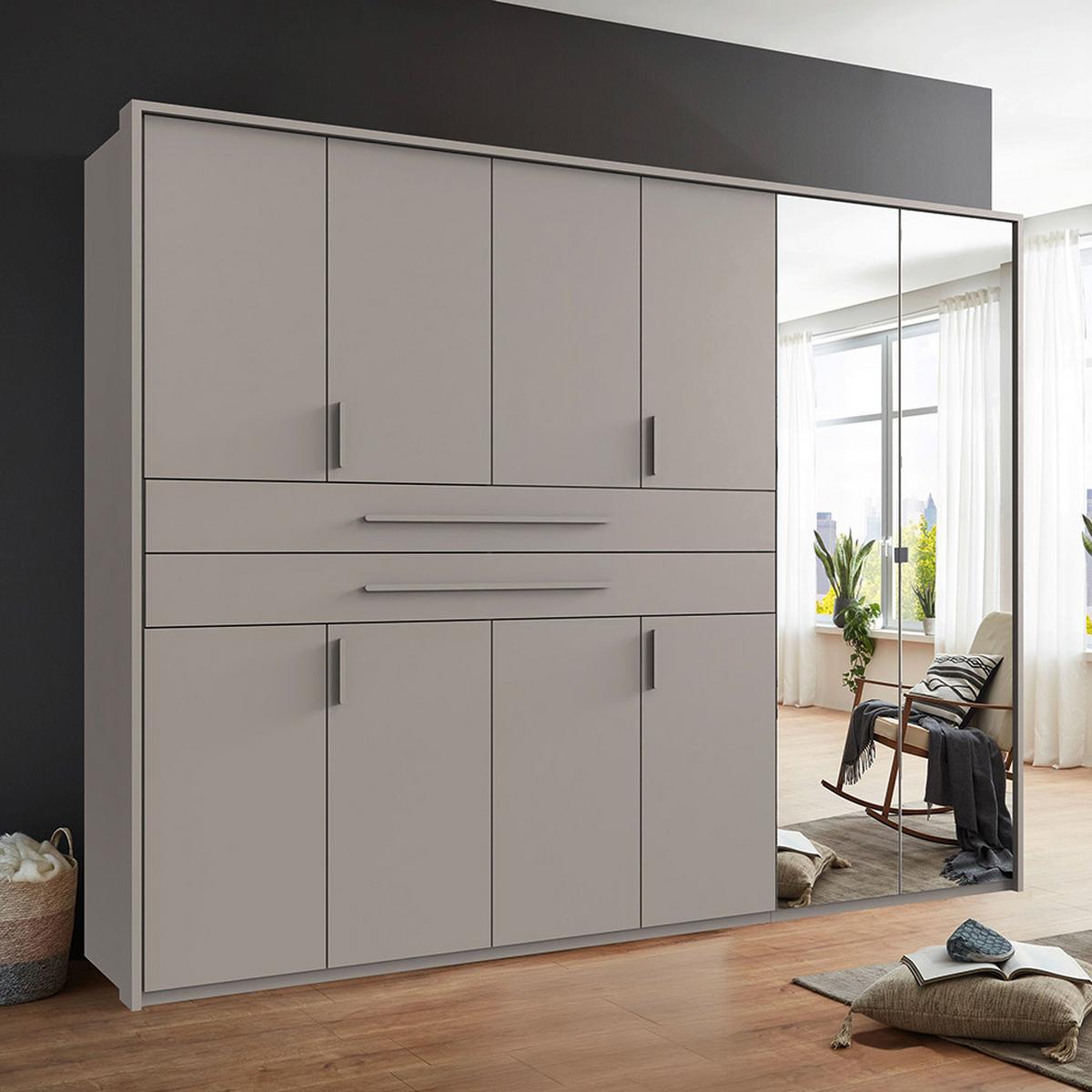 Șifonier LUMIO - sahara/gri, Konventionell, sticlă/material pe bază de lemn (270/208/58cm) - Modern Living
