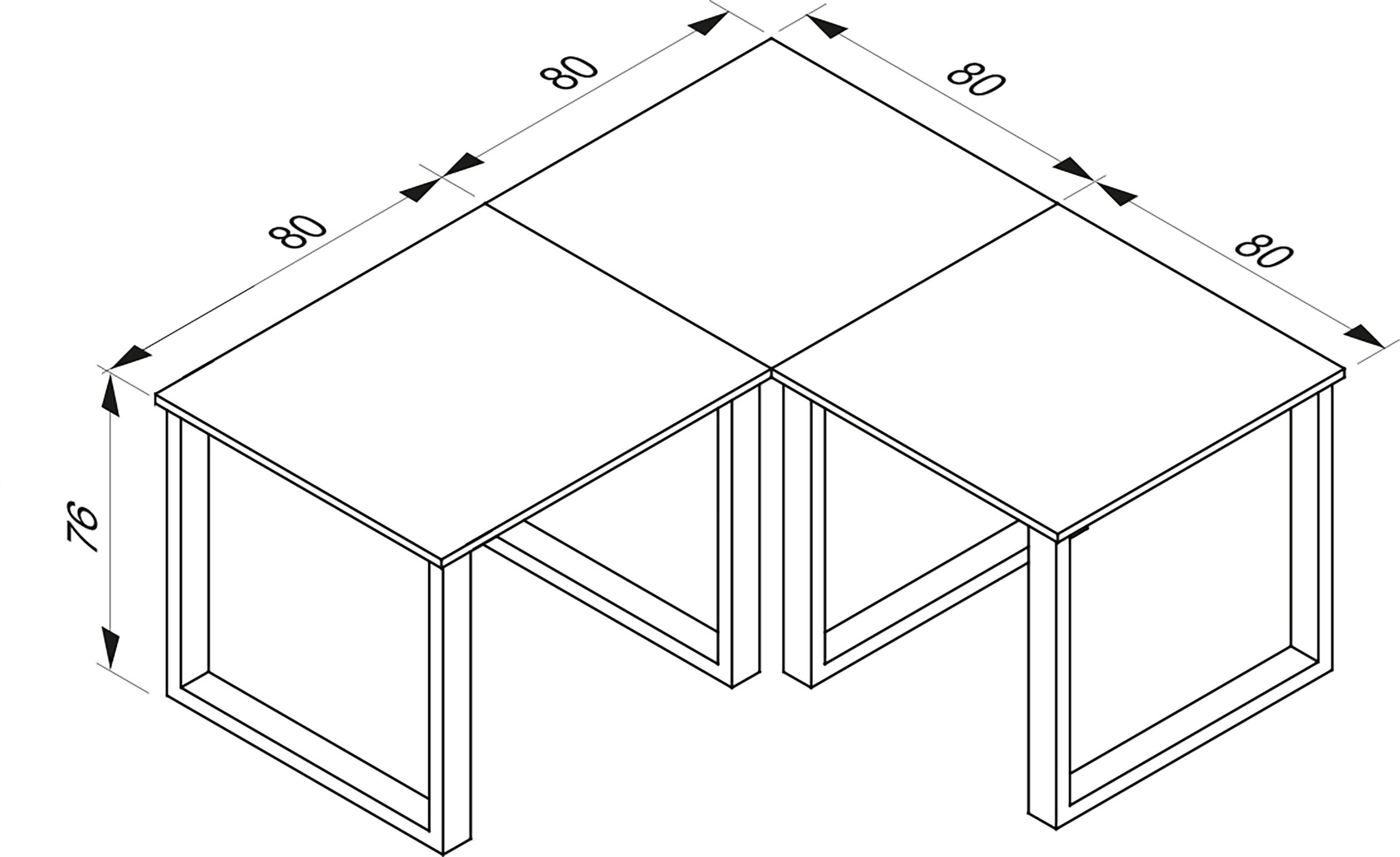 Kotna Pisalna Miza Lona, Barva Hrasta, Srebrna, 160x160cm - srebrne barve/medeni hrast, Design, kovina/leseni material (160/160/76cm) - MID.YOU