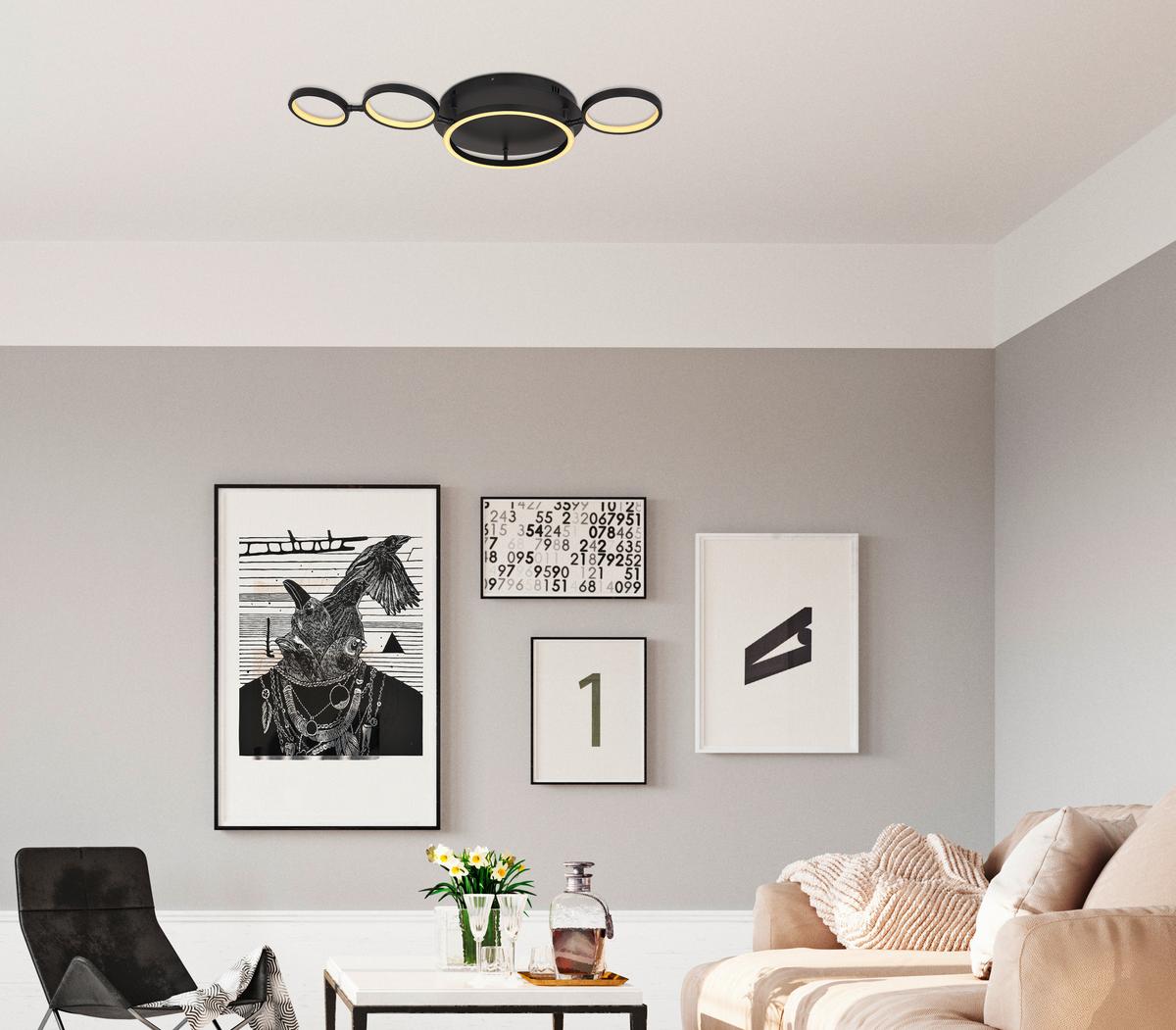 Led Mennyezeti Lámpa 67252-23 - fekete/opál, Design, műanyag/fém (79/39/11,5cm) - Globo