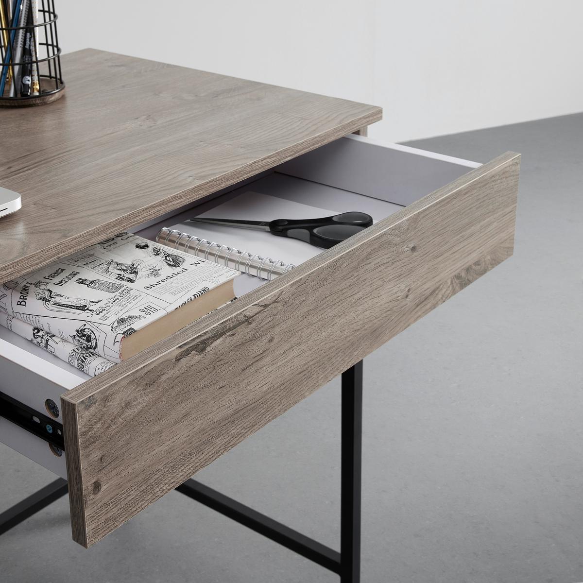 Schreibtisch Cara Walnussfarben MDF ca.120x50 cm - Walnussfarben/Schwarz, MODERN, Metall (120/50/76cm) - Bessagi Home