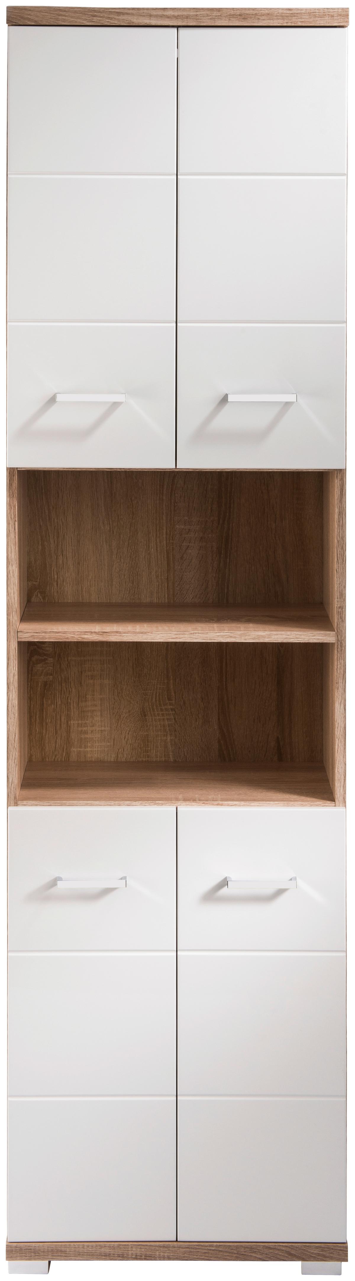 HOCHSCHRANK Nebraska06 B: 50 cm Weiß - Chromfarben/Weiß Hochglanz, MODERN, Holzwerkstoff/Kunststoff (50/192/31cm) - MID.YOU