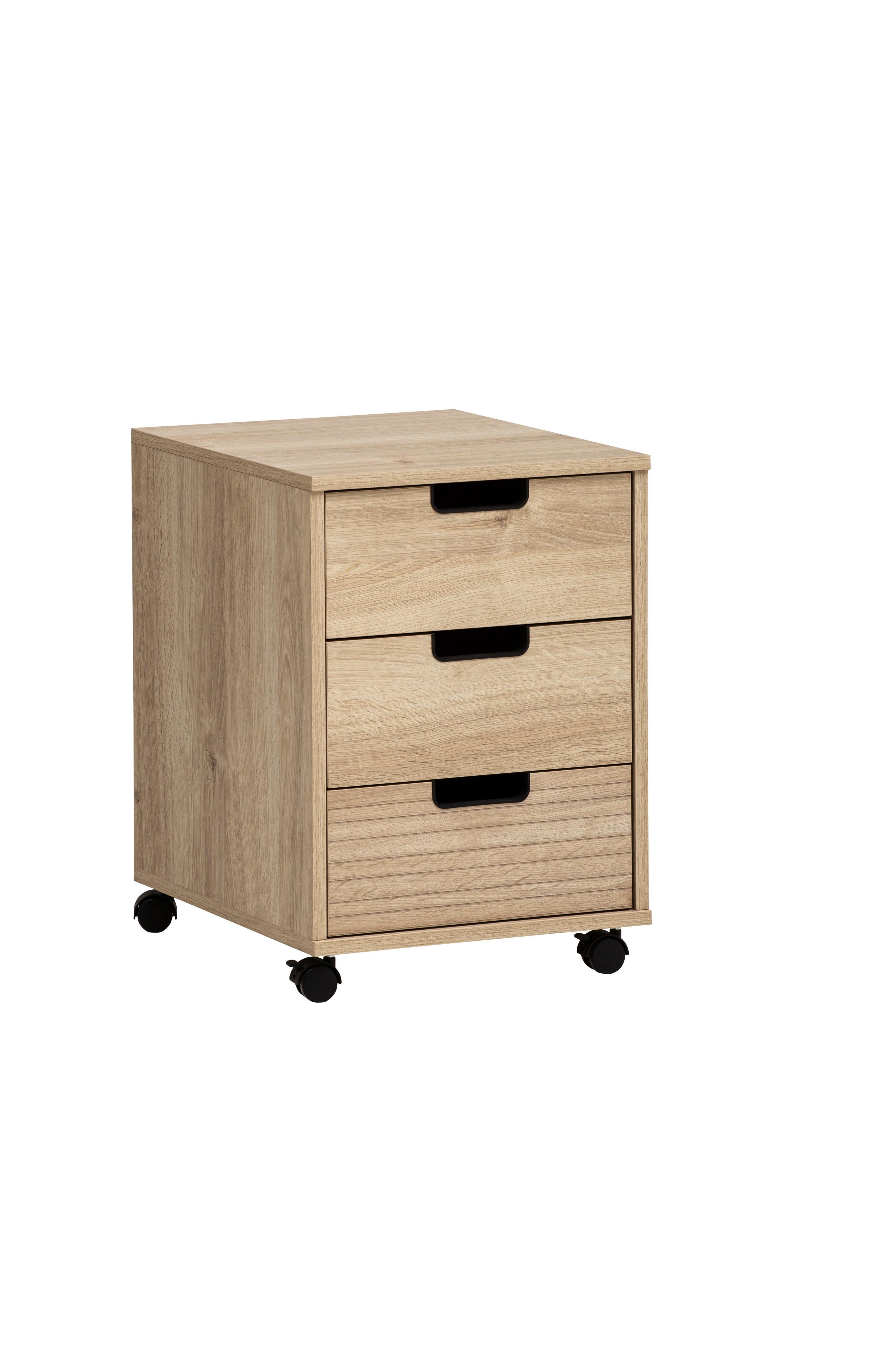 Rollcontainer Emmik Weiß/Eichefarben - Eichefarben/Schwarz, MODERN, Holzwerkstoff/Kunststoff (40,1/57/50cm) - MID.YOU