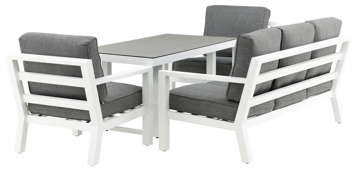 Loungegarnitur Barcelona Grau/Weiß Metall/Textil - Weiß/Grau, Basics, Textil/Metall - Gardenson