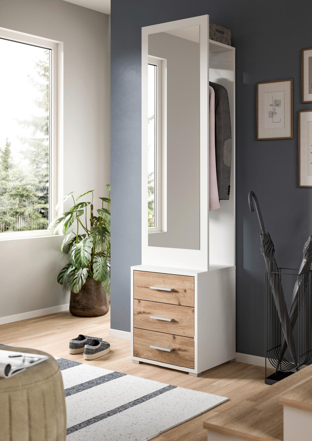 Predsoba Polo, Bela, Barva Hrasta, 2-Delna - bela/temni hrast, Design, leseni material (45/190/38cm) - Livetastic