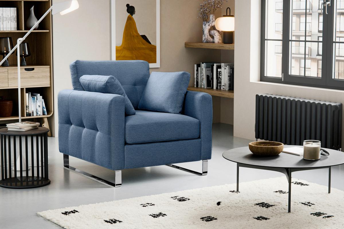 1,5-Sitzer-Sofa Hera Dunkelblau - Chromfarben/Dunkelblau, Basics, Holz/Textil (93/92/94cm) - MID.YOU