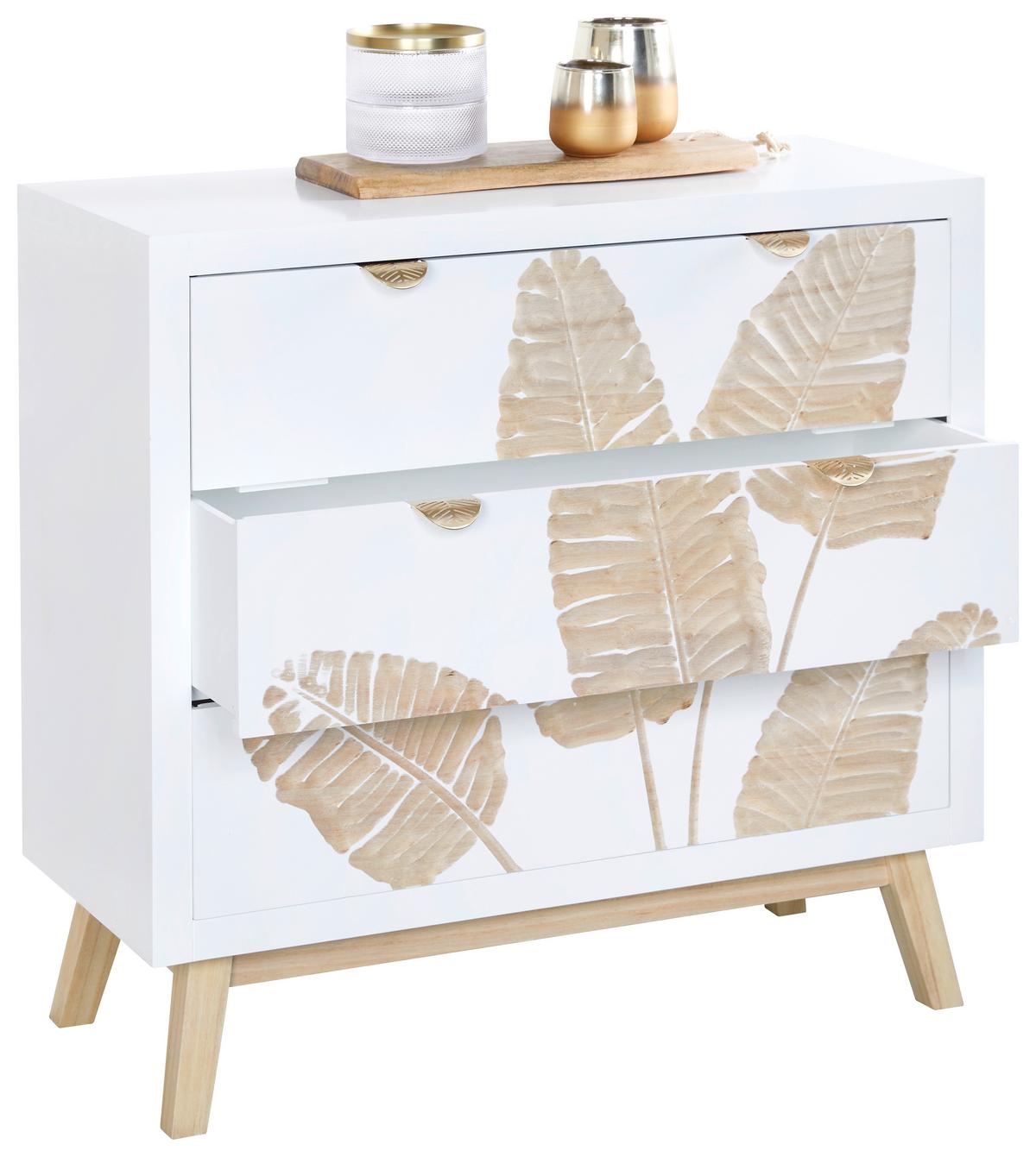 Komoda Leafs - bijela/prirodne boje, Lifestyle, drvni materijal/metal (80/76/34cm) - Premium Living