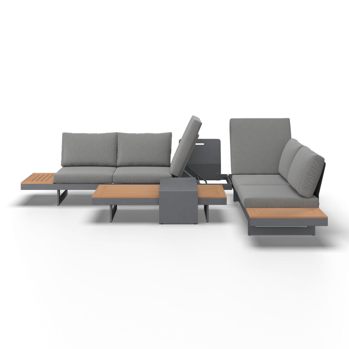 Loungegarnitur Sabrina Grau Metall/Outdoorstoff +Abdeckung - Dunkelgrau/Naturfarben, MODERN, Kunststoff/Textil (232/79/78cm) - Bessagi Garden