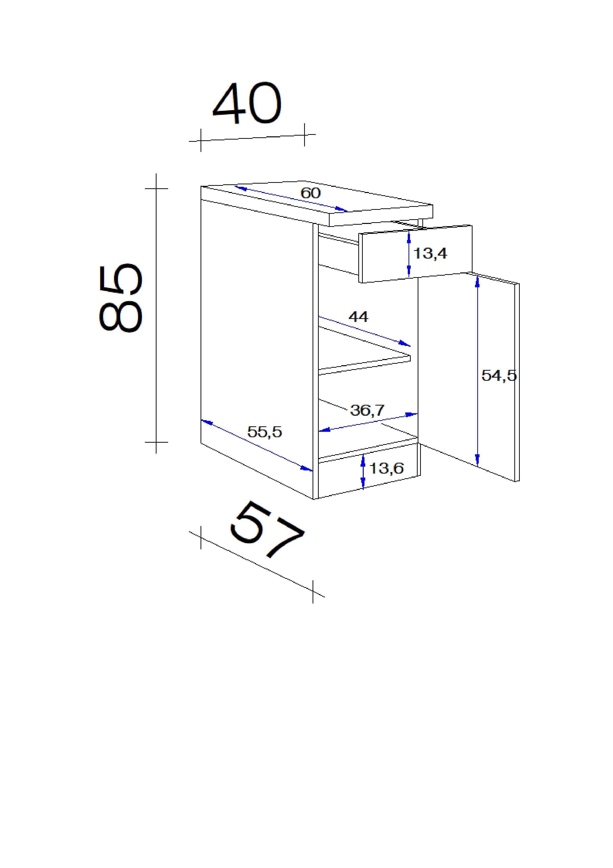 Kuhinjska Spodnja Omarica Wito, Bela - barve nerjavečega jekla/bela, umetna masa/leseni material (40/85/60cm) - FlexWell