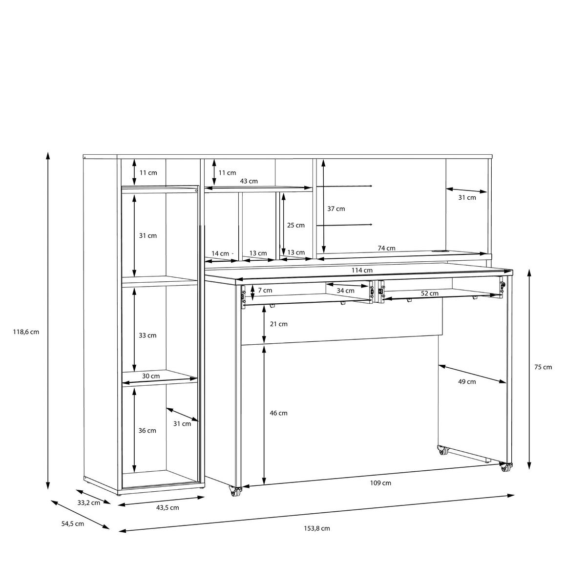 Schreibtischkombination in Dunkelgrau/Eiche - Dunkelgrau/Eiche Artisan, Modern, Holzwerkstoff (153,8/118,6/33,2-54,5cm) - Mömax