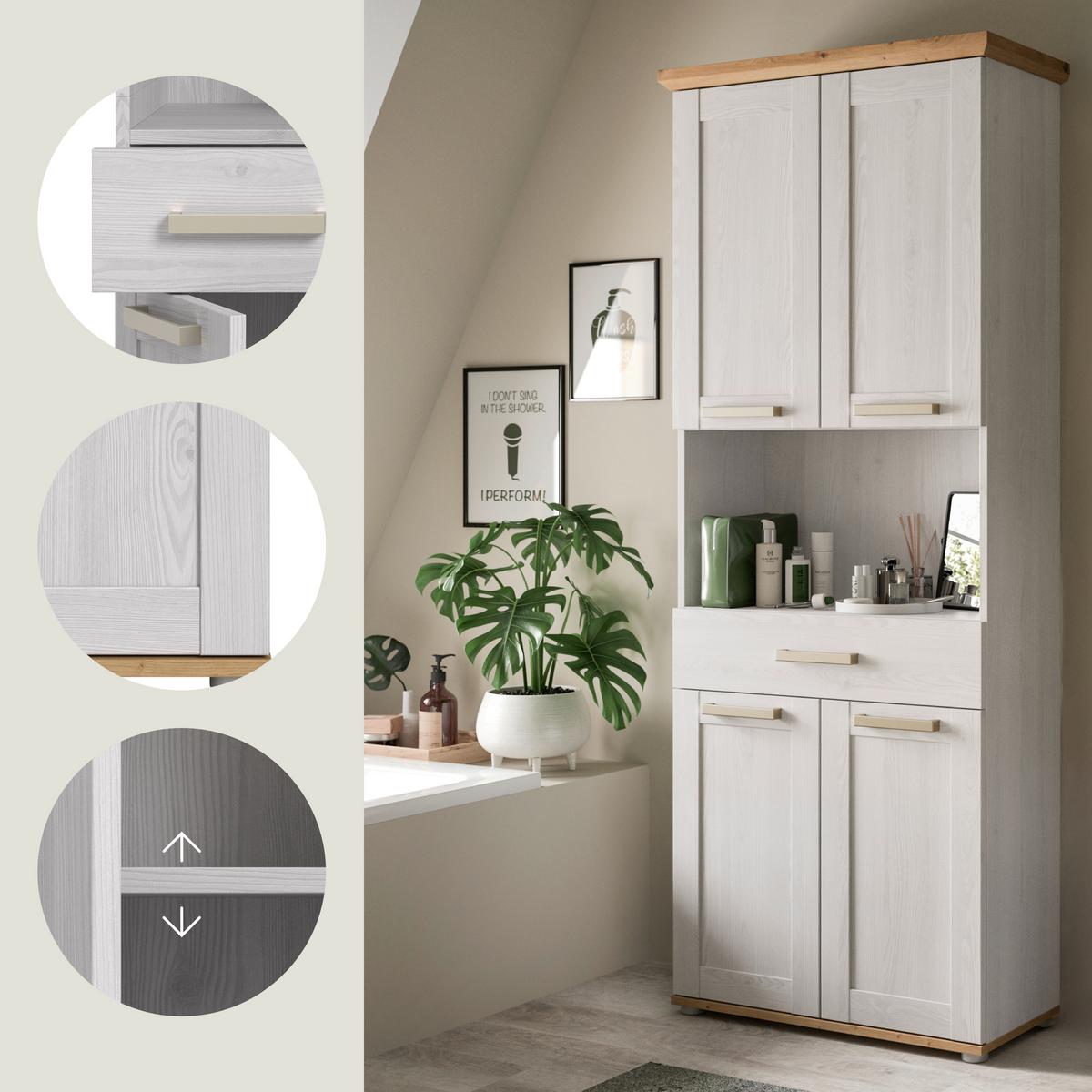 HOCHSCHRANK VERONA - Silberfarben/Lärchefarben, Trend, Holzwerkstoff/Kunststoff (74/187/34cm) - MID.YOU