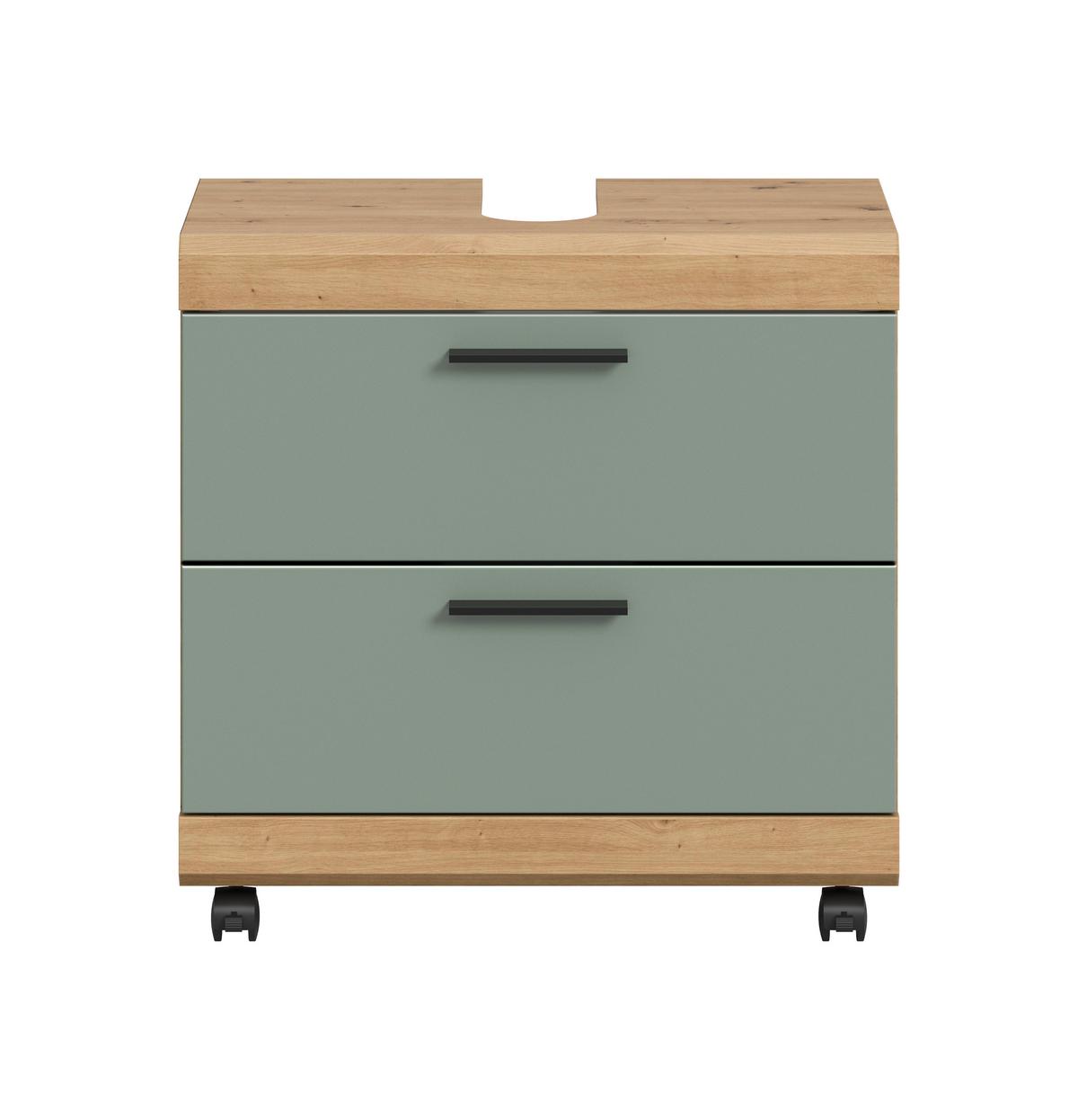 Waschbeckenunterschrank Scout Salbeigrün/Eiche Artisan - Salbeigrün/Schwarz, Trend, Holzwerkstoff/Kunststoff (60/60/34cm) - MID.YOU