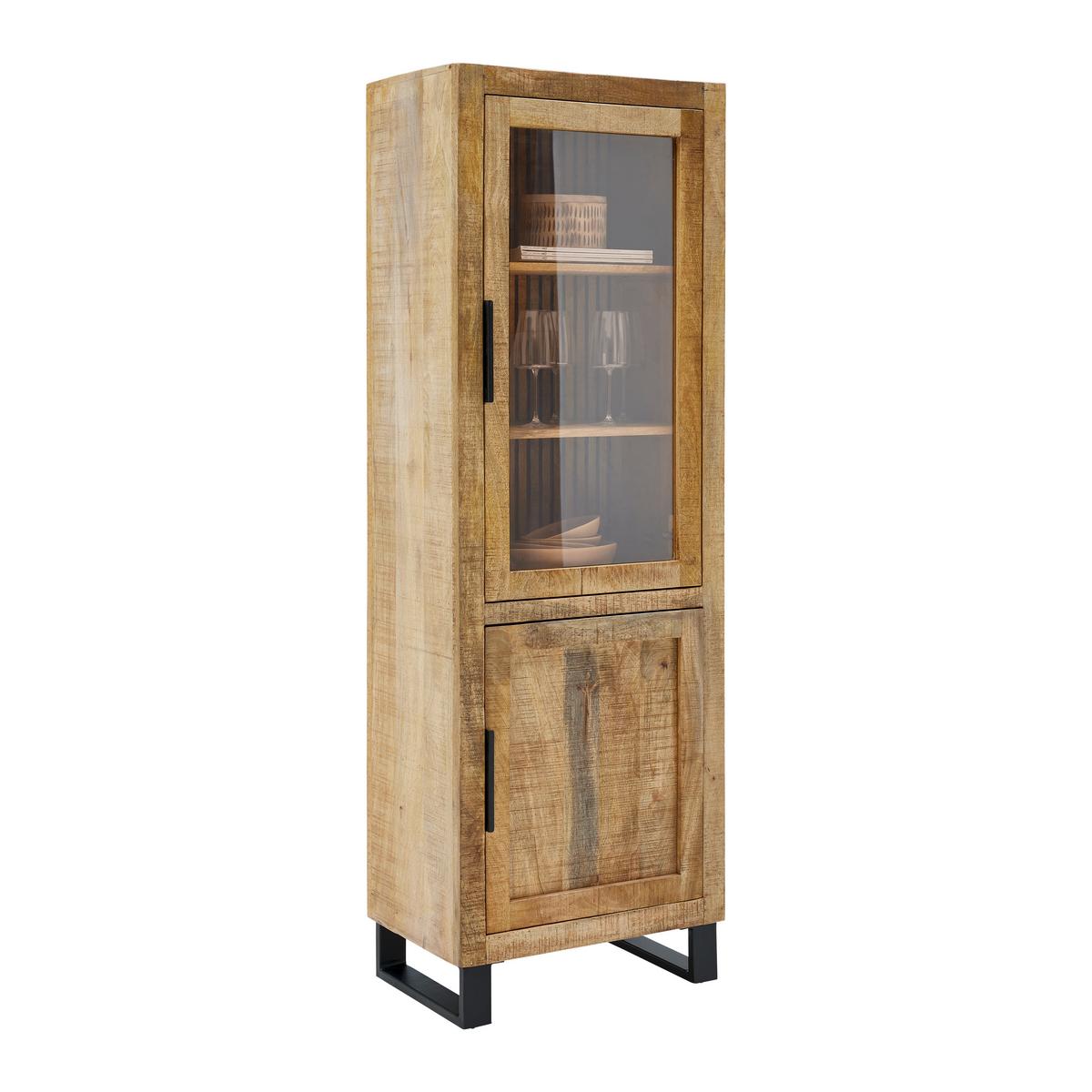 Vitrine Everest in Naturfarben/Schwarz - Schwarz/Naturfarben, Natur, Glas/Holz (60/180/40cm) - Zandiara