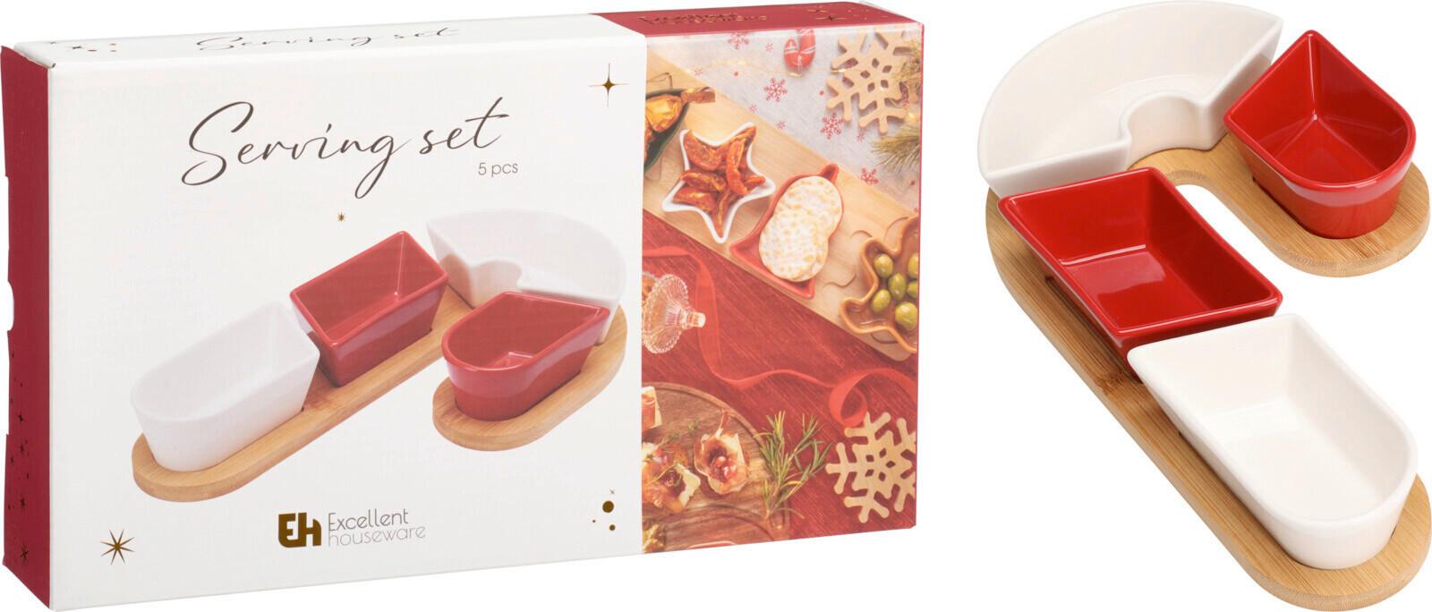 Servierschalenset Candy - Hellbraun/Weiss, Holz/Keramik (29/17/4,5cm)