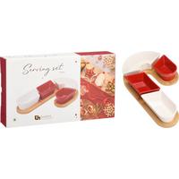 Servierschalenset Candy - Hellbraun/Weiss, Holz/Keramik (29/17/4,5cm)
