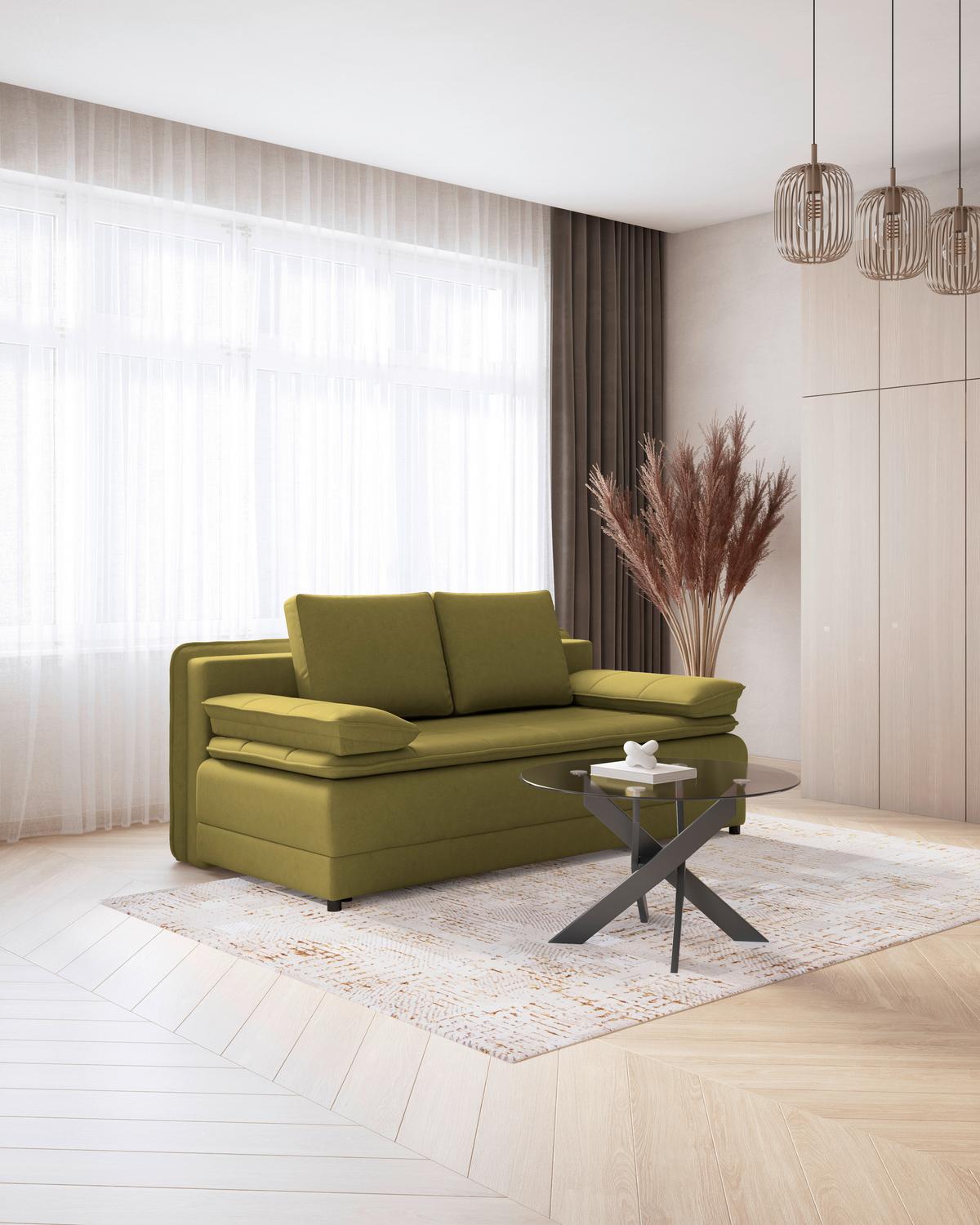 Canapea extensibila ALICE - măsliniu, Modern, textil (202/73-92/105cm) - Modern Living