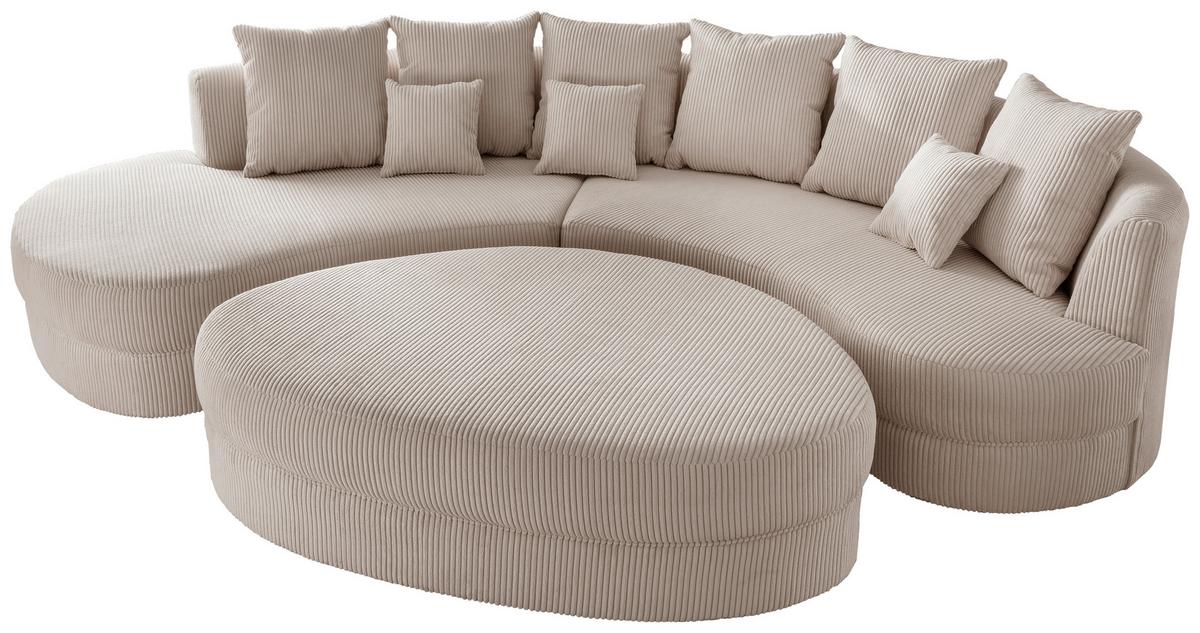 Wohnlandschaft Limoncello m. Hocker ca. 160x300 cm Beige - Beige/Schwarz, Design, Kunststoff/Textil (160/300cm) - Livetastic